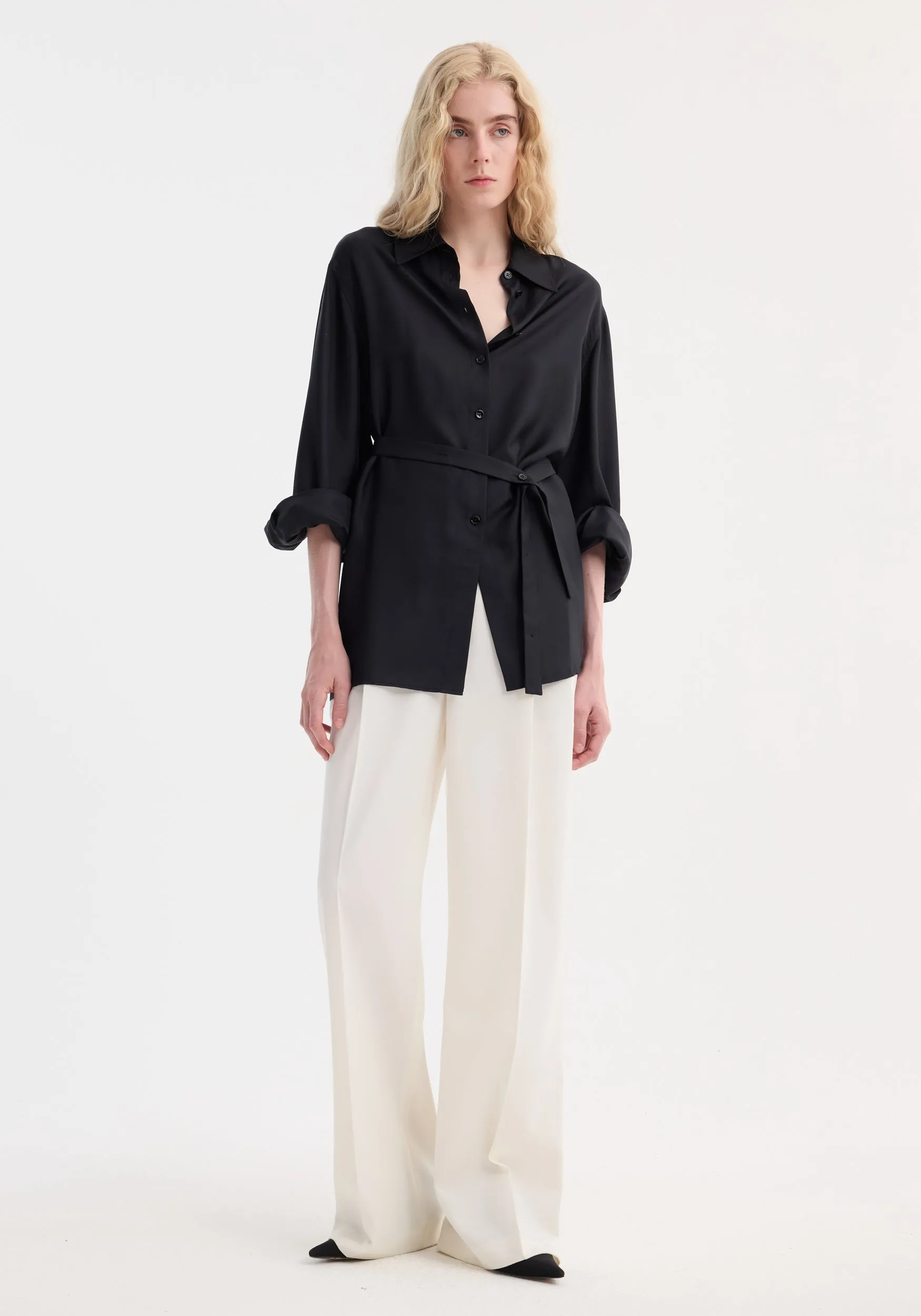 Deconstructed silk shirt | black sold by Rohe product image thumbnail 3