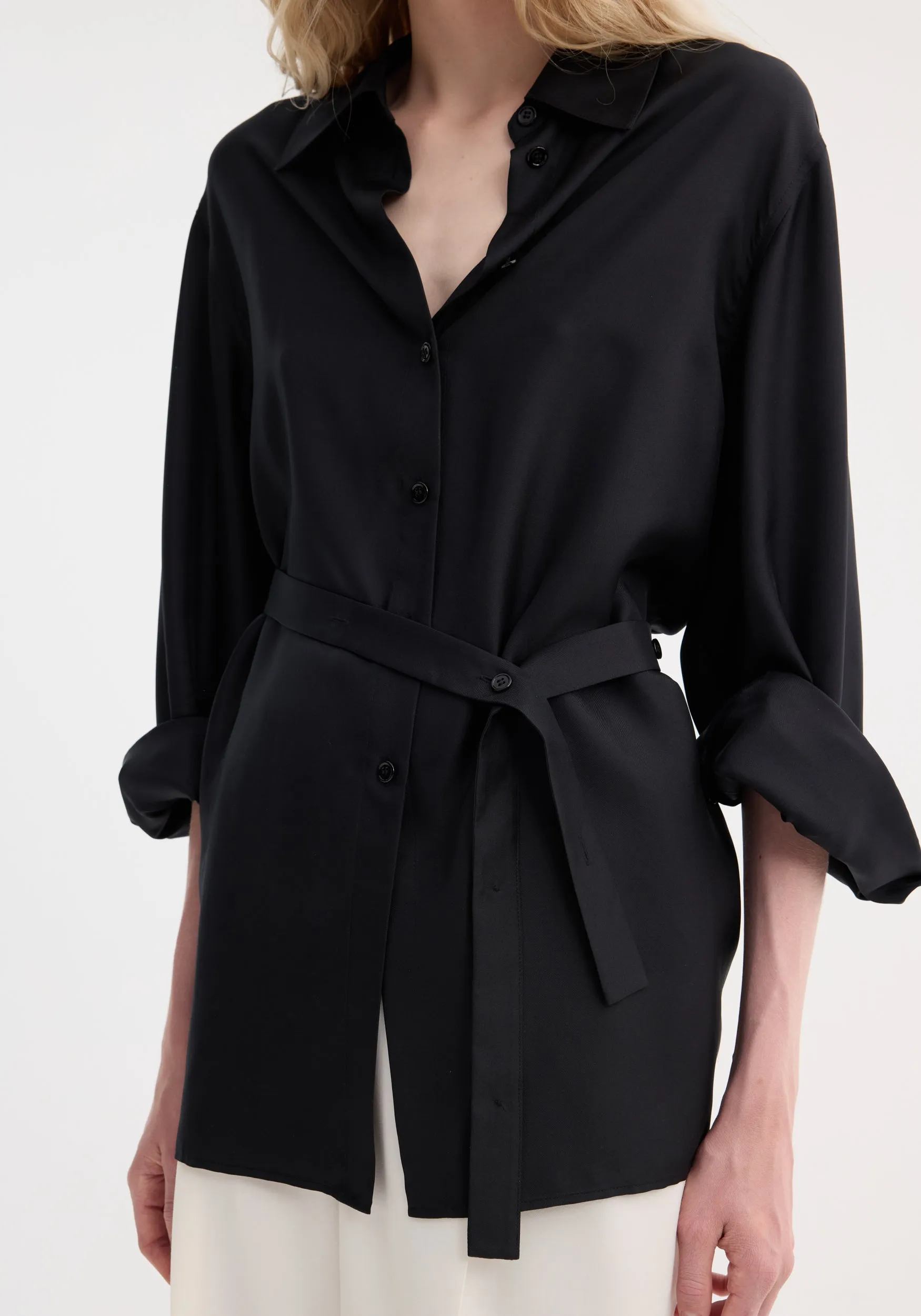 Deconstructed silk shirt | black sold by Rohe product image thumbnail 4