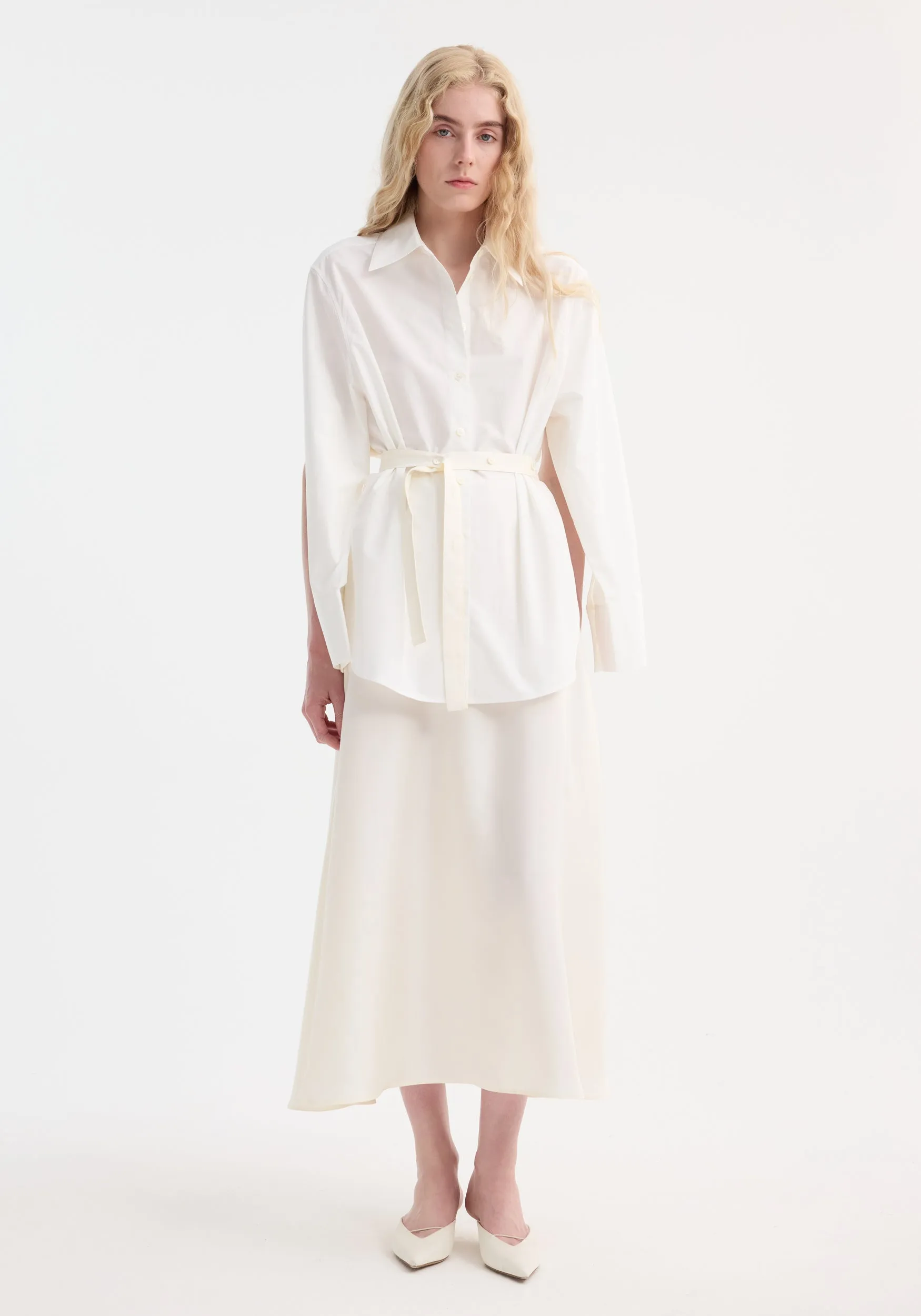 Poplin silk combined gilet-dress | optic white sold by Rohe product image thumbnail 2