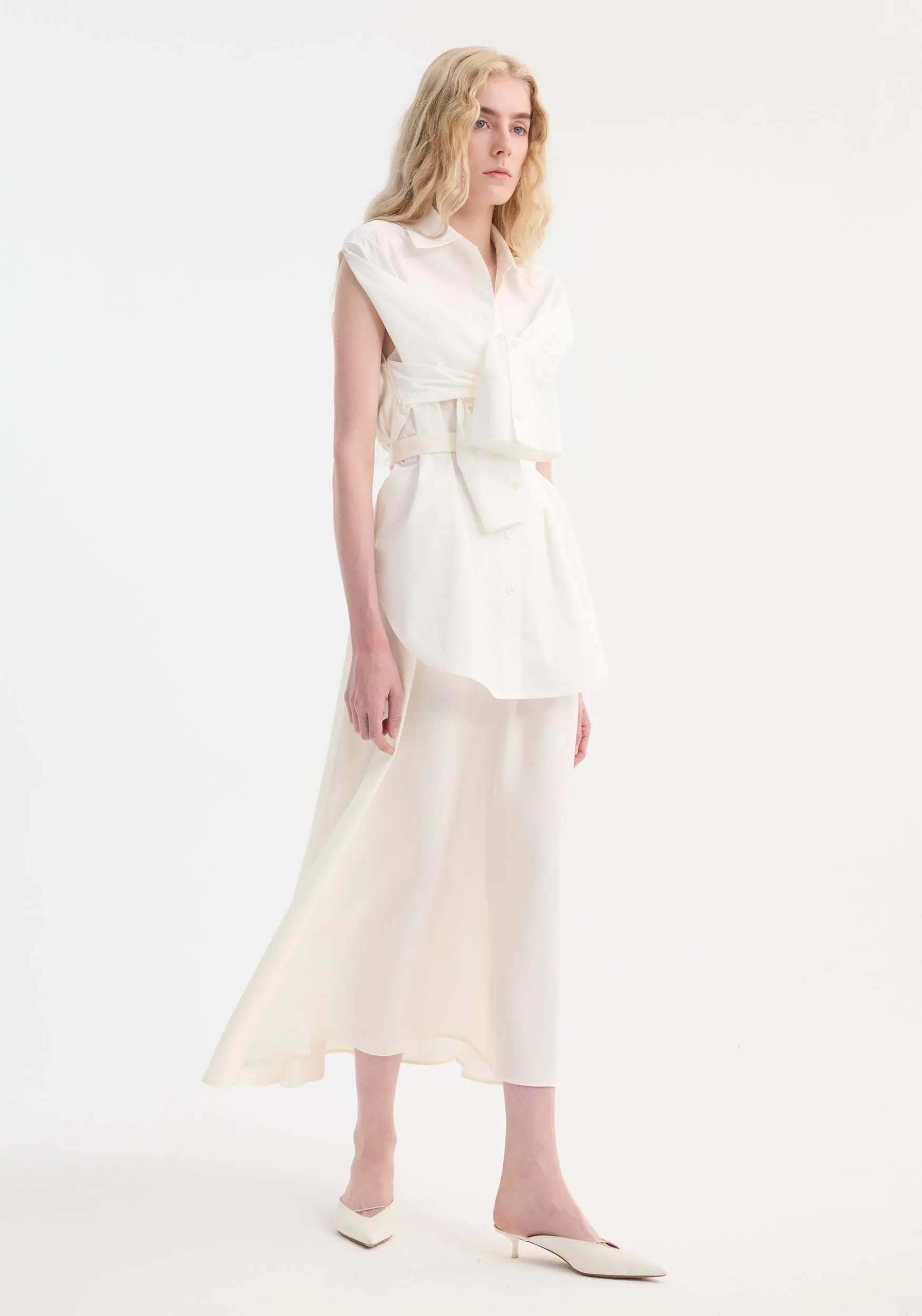 Poplin silk combined gilet-dress | optic white sold by Rohe product image thumbnail 4