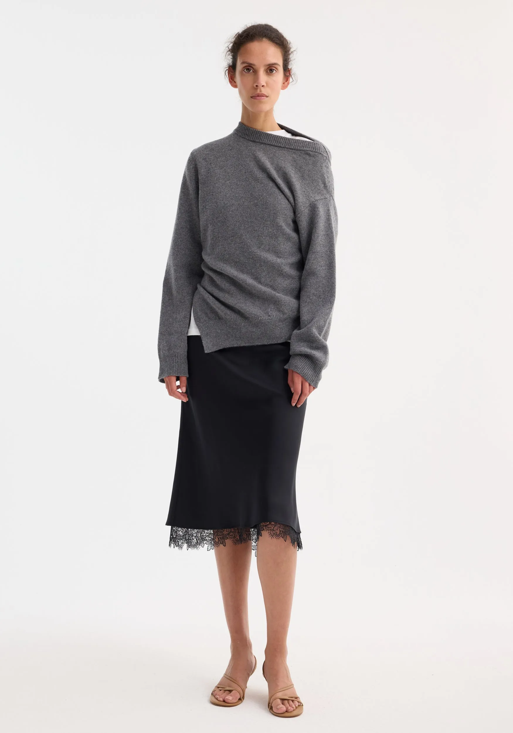 Two-way deconstructed jumper | mid grey melange sold by Rohe