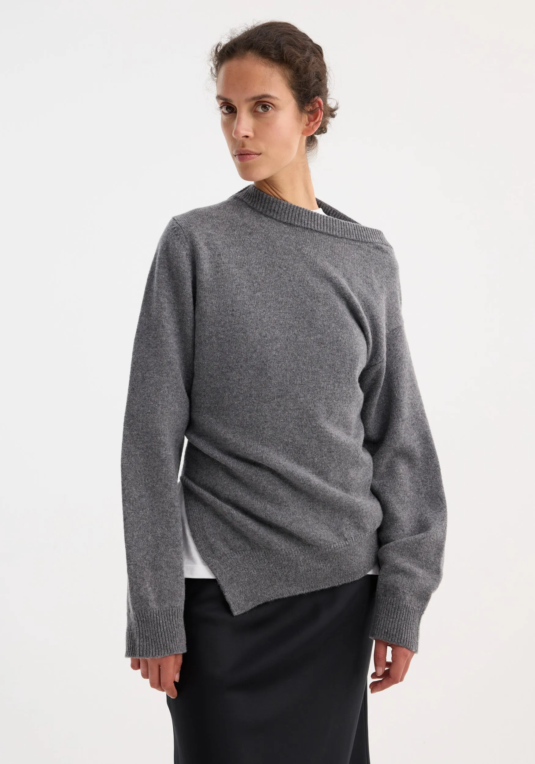 Two-way deconstructed jumper | mid grey melange sold by Rohe product image thumbnail 3