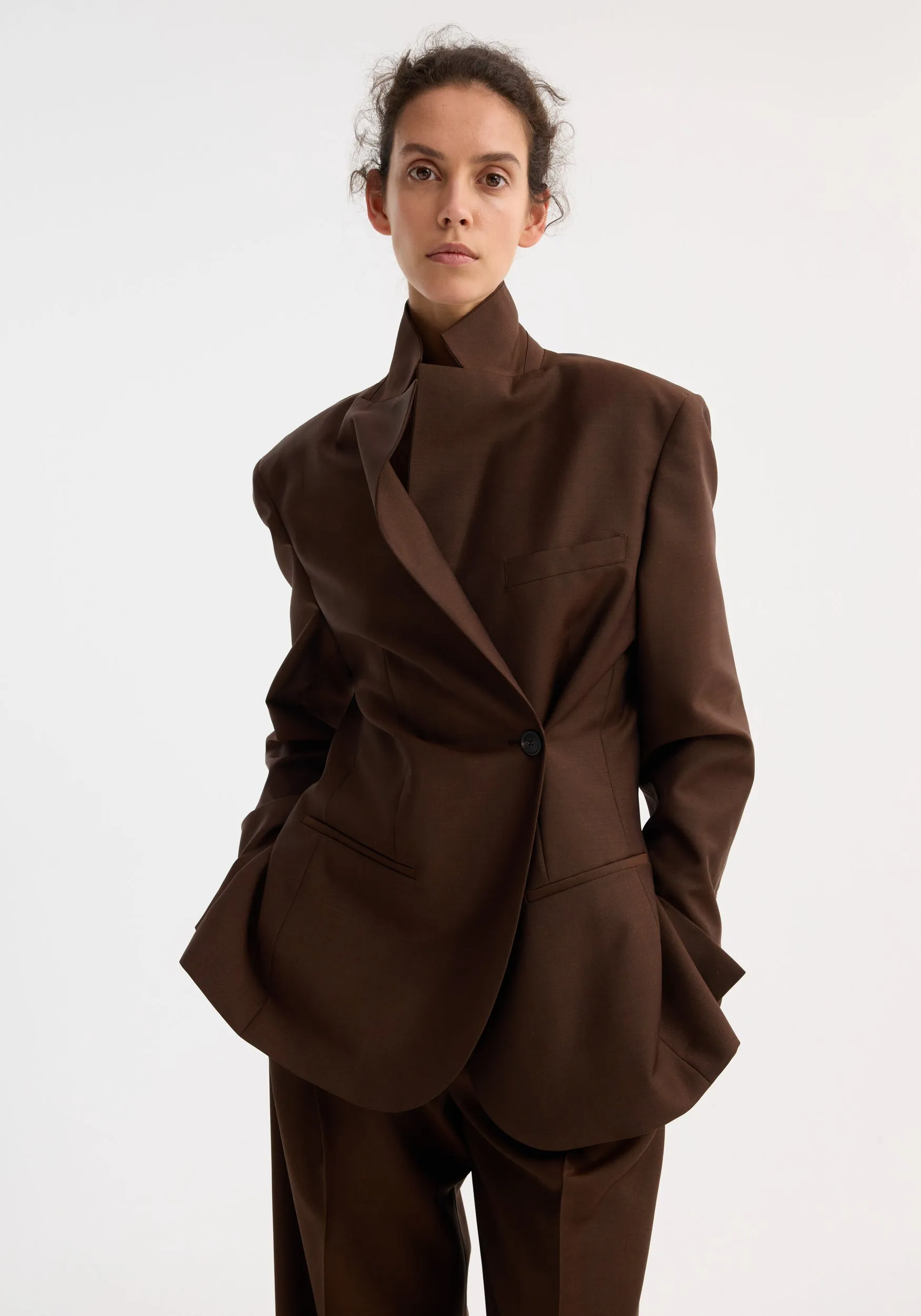 Dual tone piqué overlap suit jacket | mahogany sold by Rohe product image thumbnail 2