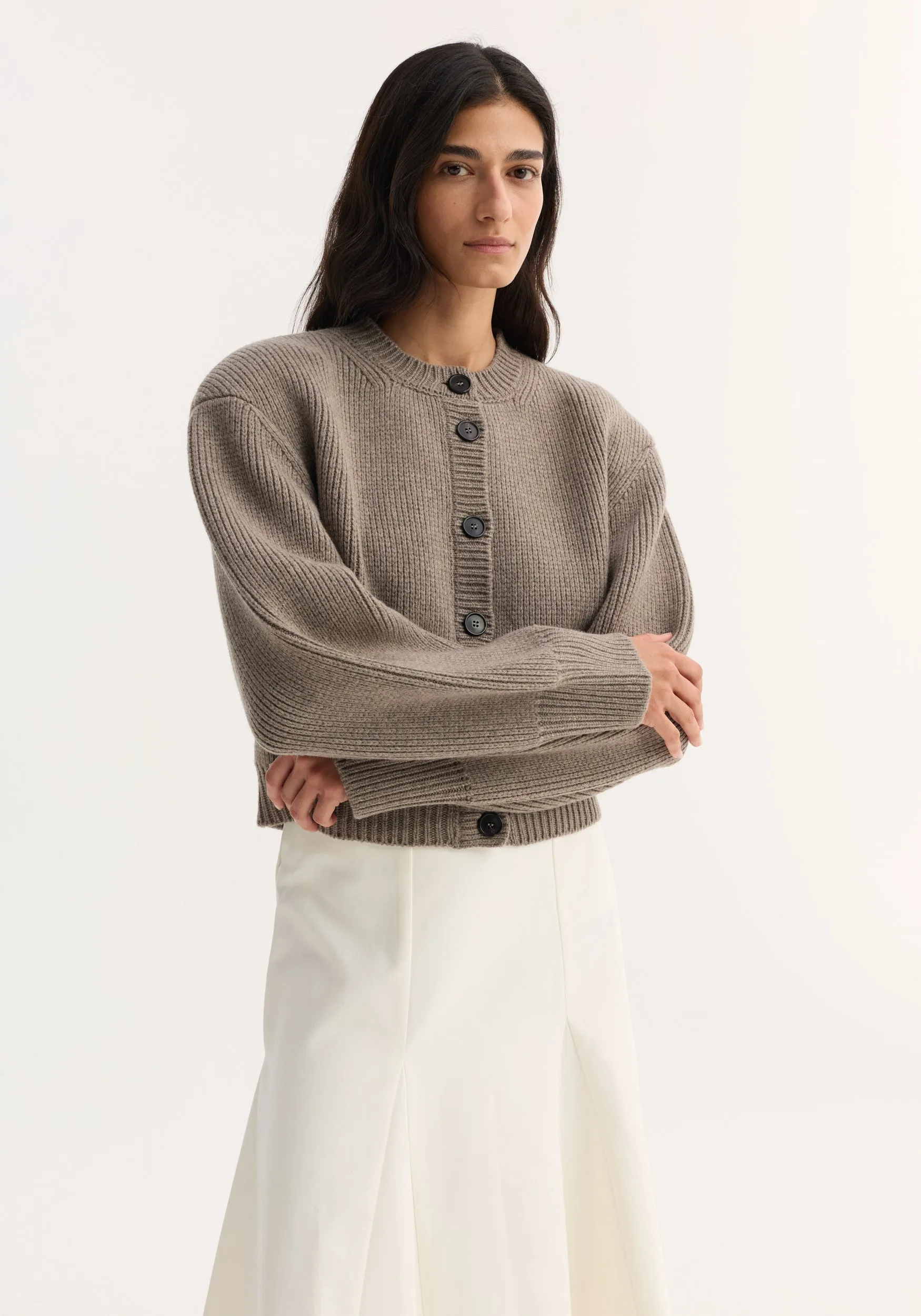 Statement shoulder cardigan | clay melange sold by Rohe product image thumbnail 4