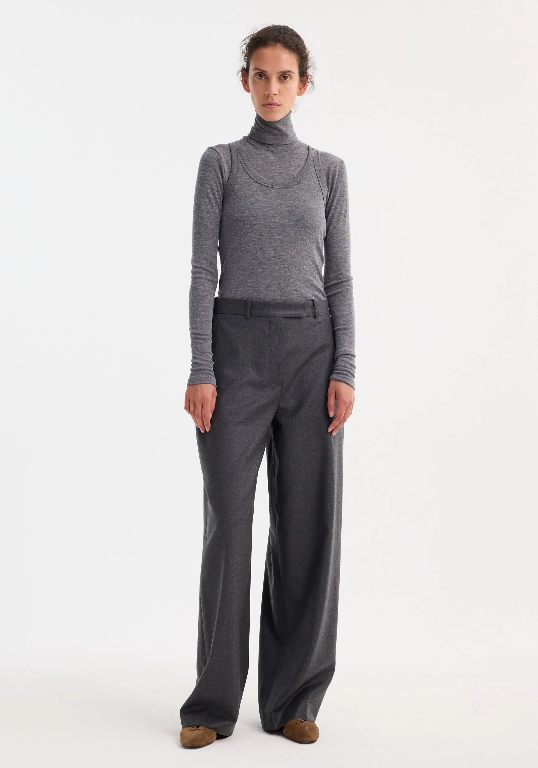 Double-layer wool top | mid grey melange sold by Rohe