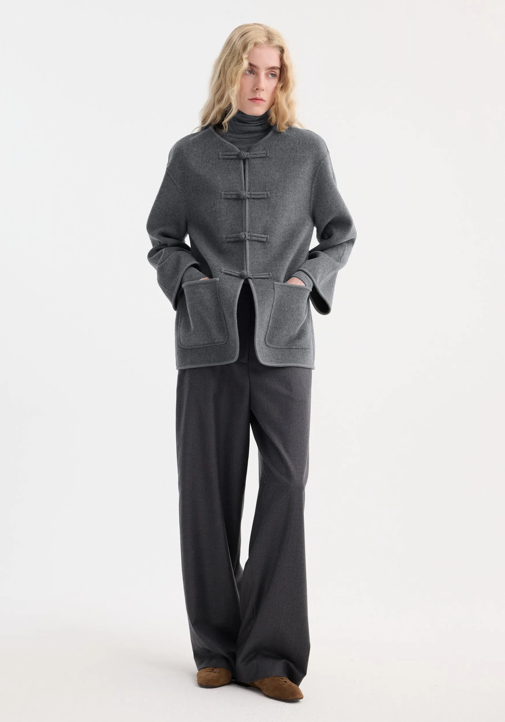 Mandarin double-faced wool jacket | mid grey melange sold by Rohe product image thumbnail 2