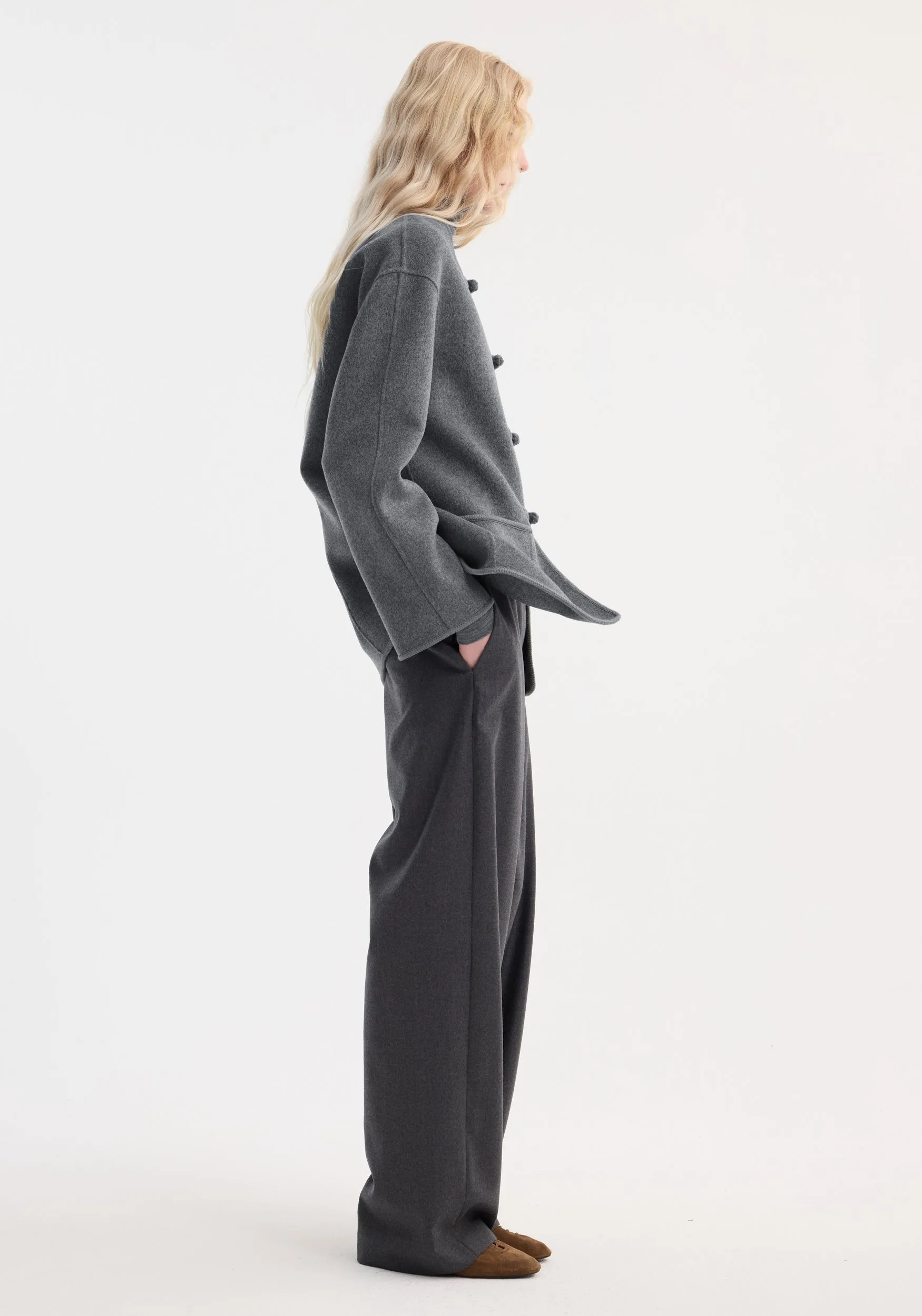 Mandarin double-faced wool jacket | mid grey melange sold by Rohe product image thumbnail 4