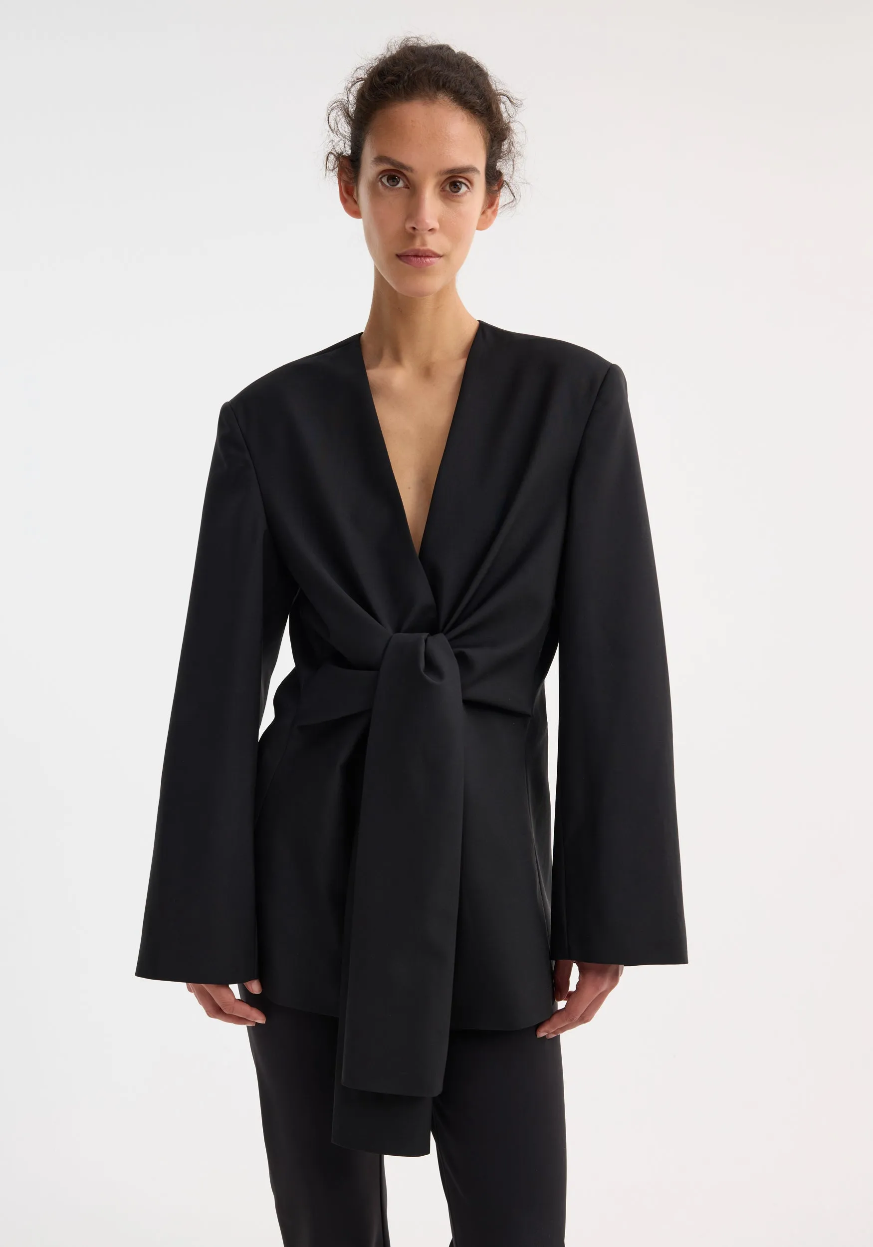 Sleeve-cinched blazer-top | black sold by Rohe product image thumbnail 2
