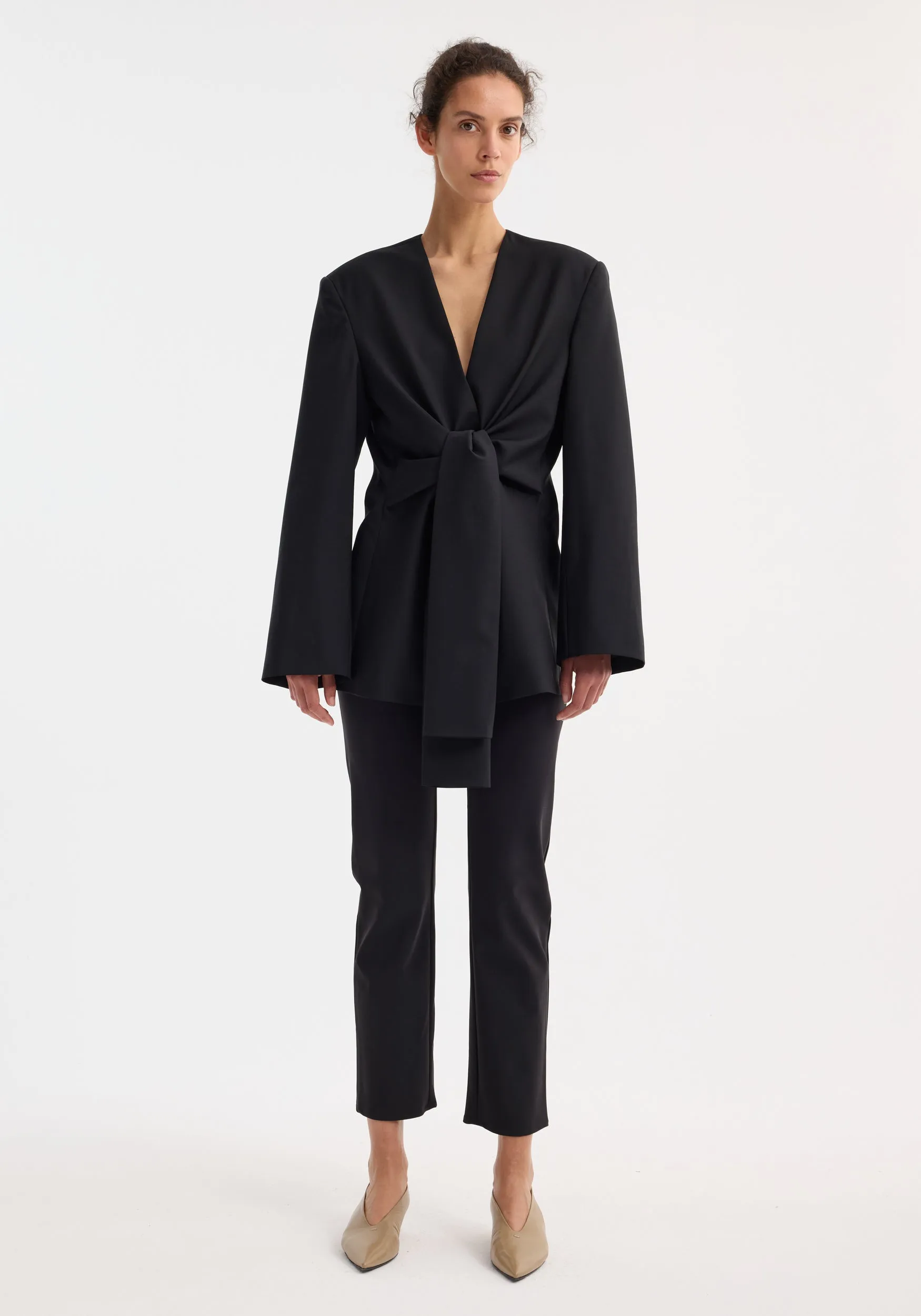 Sleeve-cinched blazer-top | black sold by Rohe product image thumbnail 4