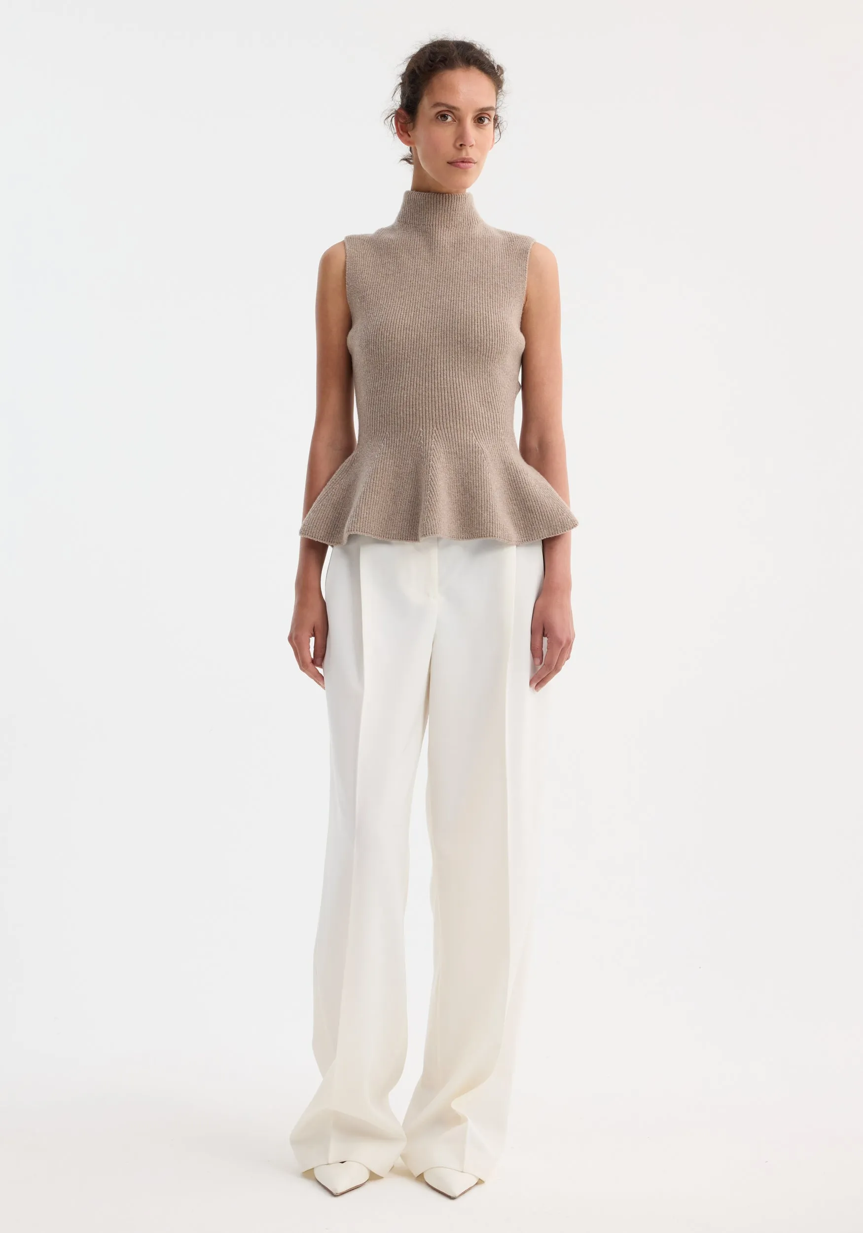 Sculptural sleeveless knitted top | taupe melange sold by Rohe