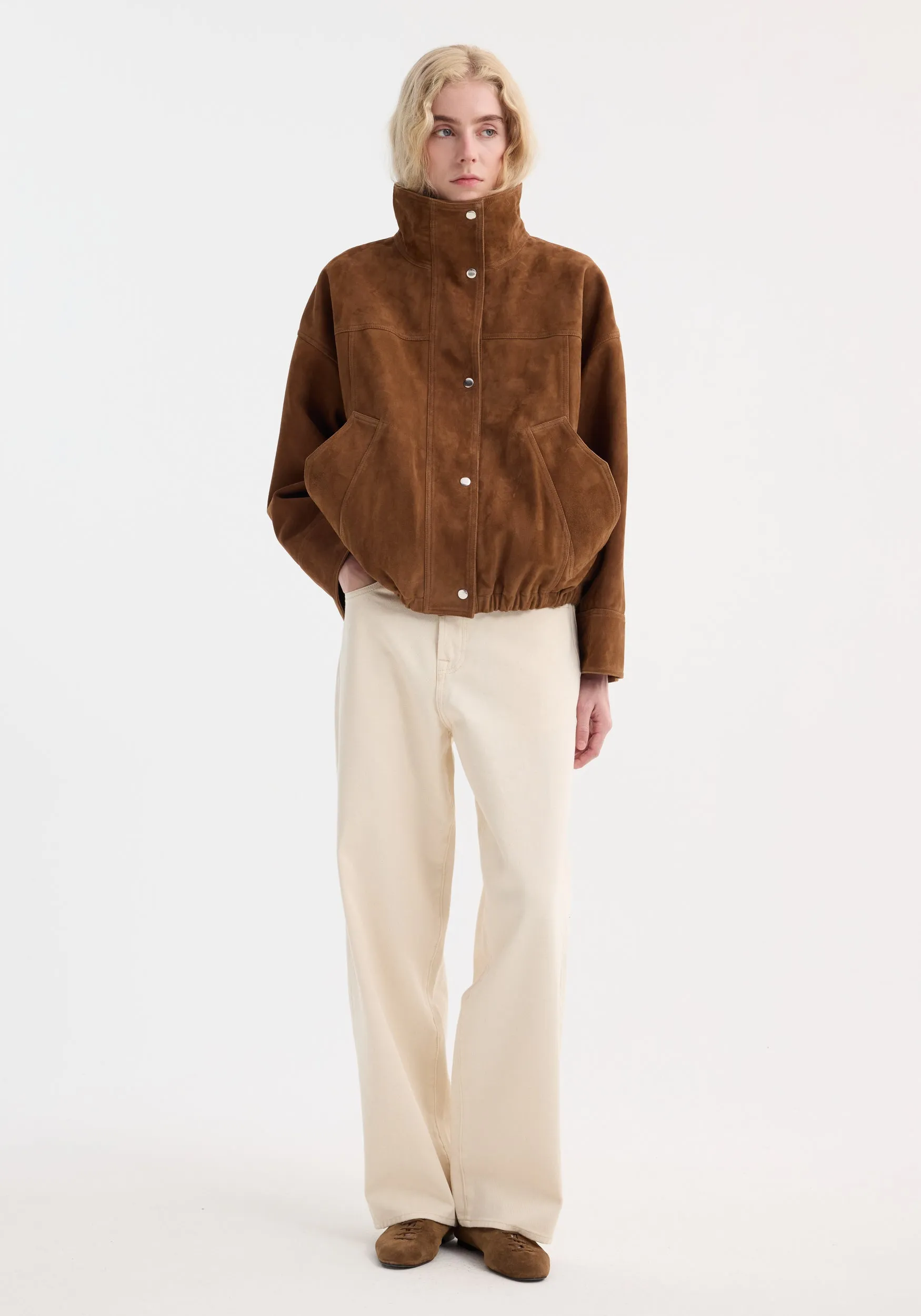 Reinvented suede jacket | cognac sold by Rohe