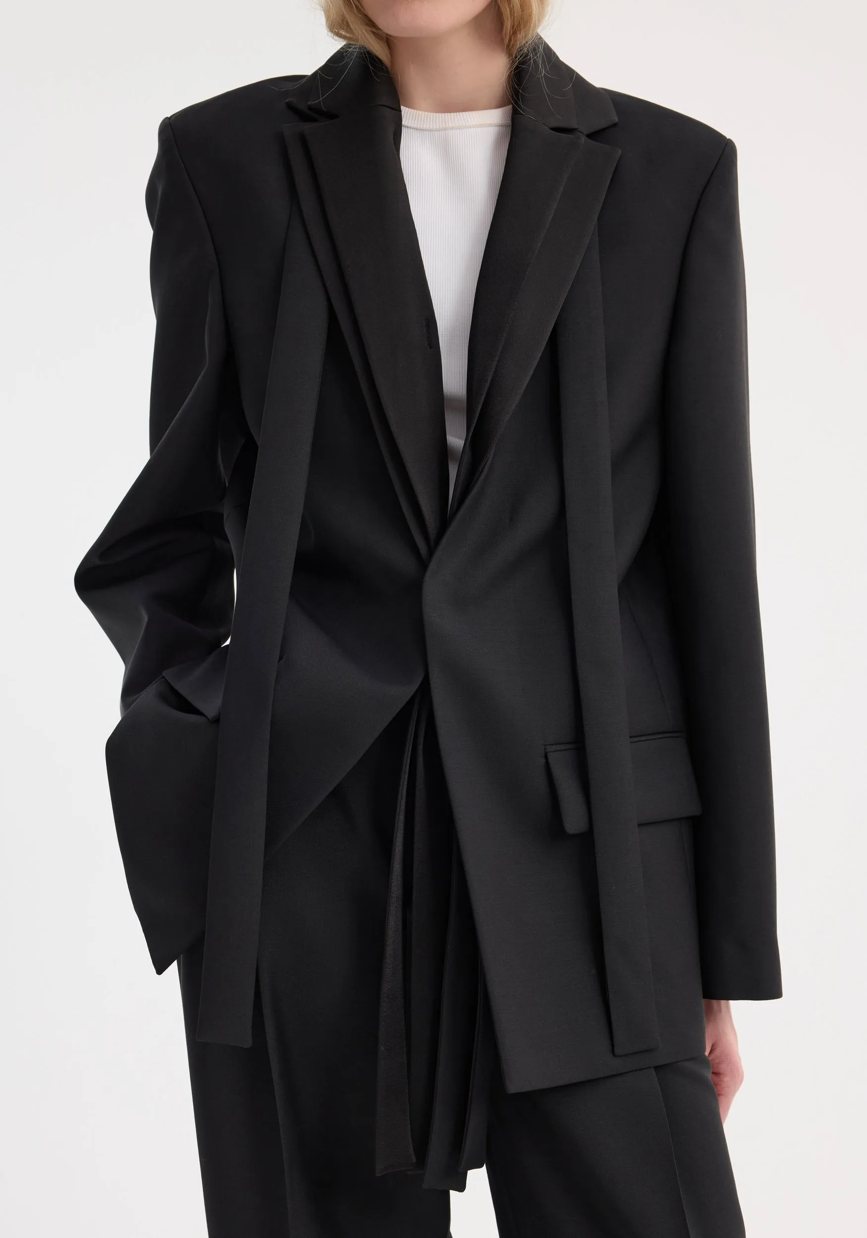 Deconstructed satin lapel suit jacket | black sold by Rohe product image thumbnail 3