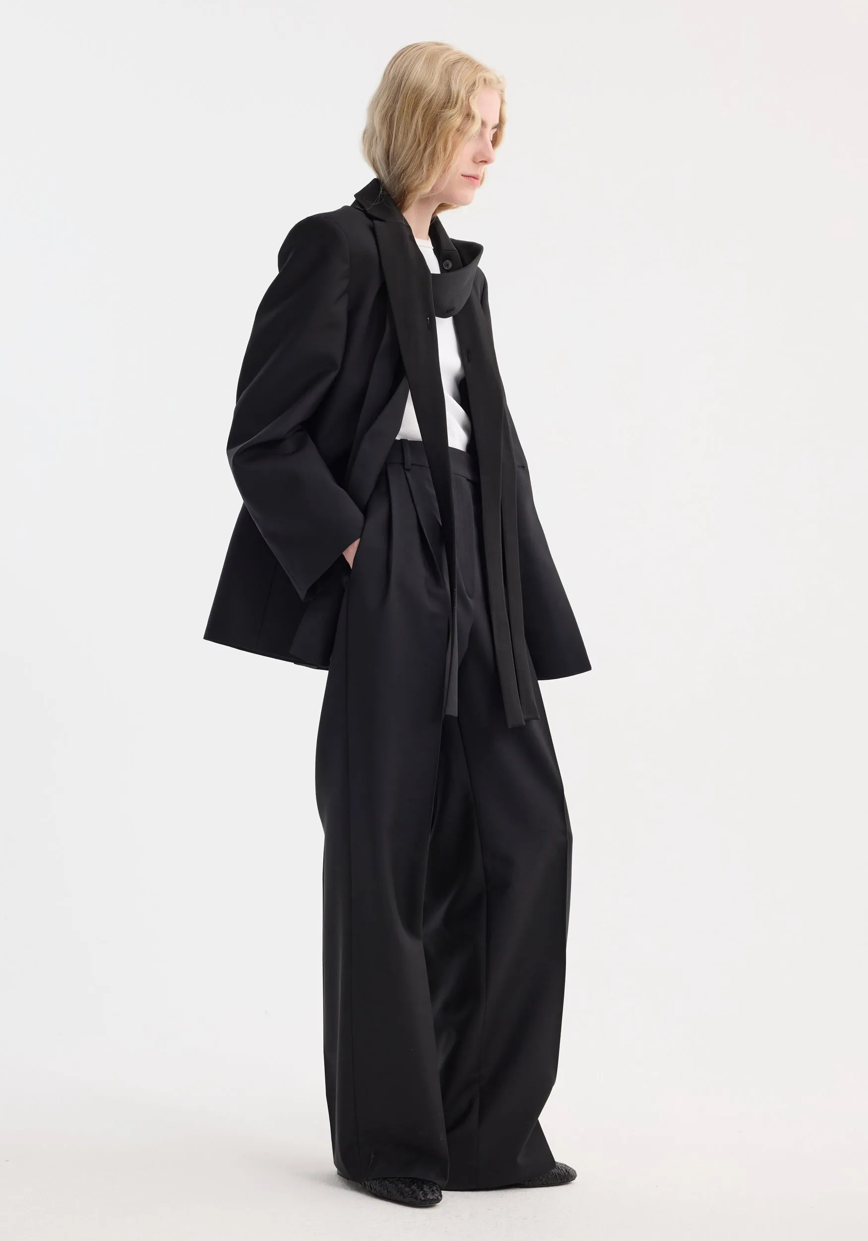 Deconstructed satin lapel suit jacket | black sold by Rohe product image thumbnail 5