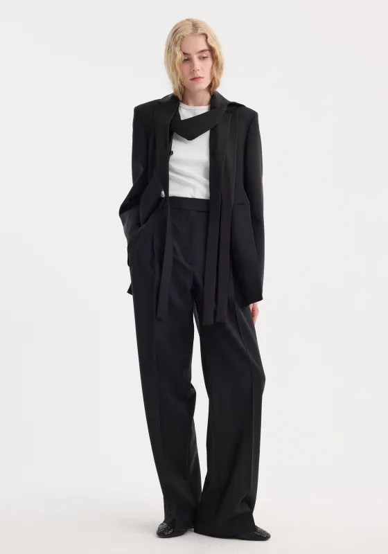 Deconstructed satin lapel suit jacket | black made by Rohe