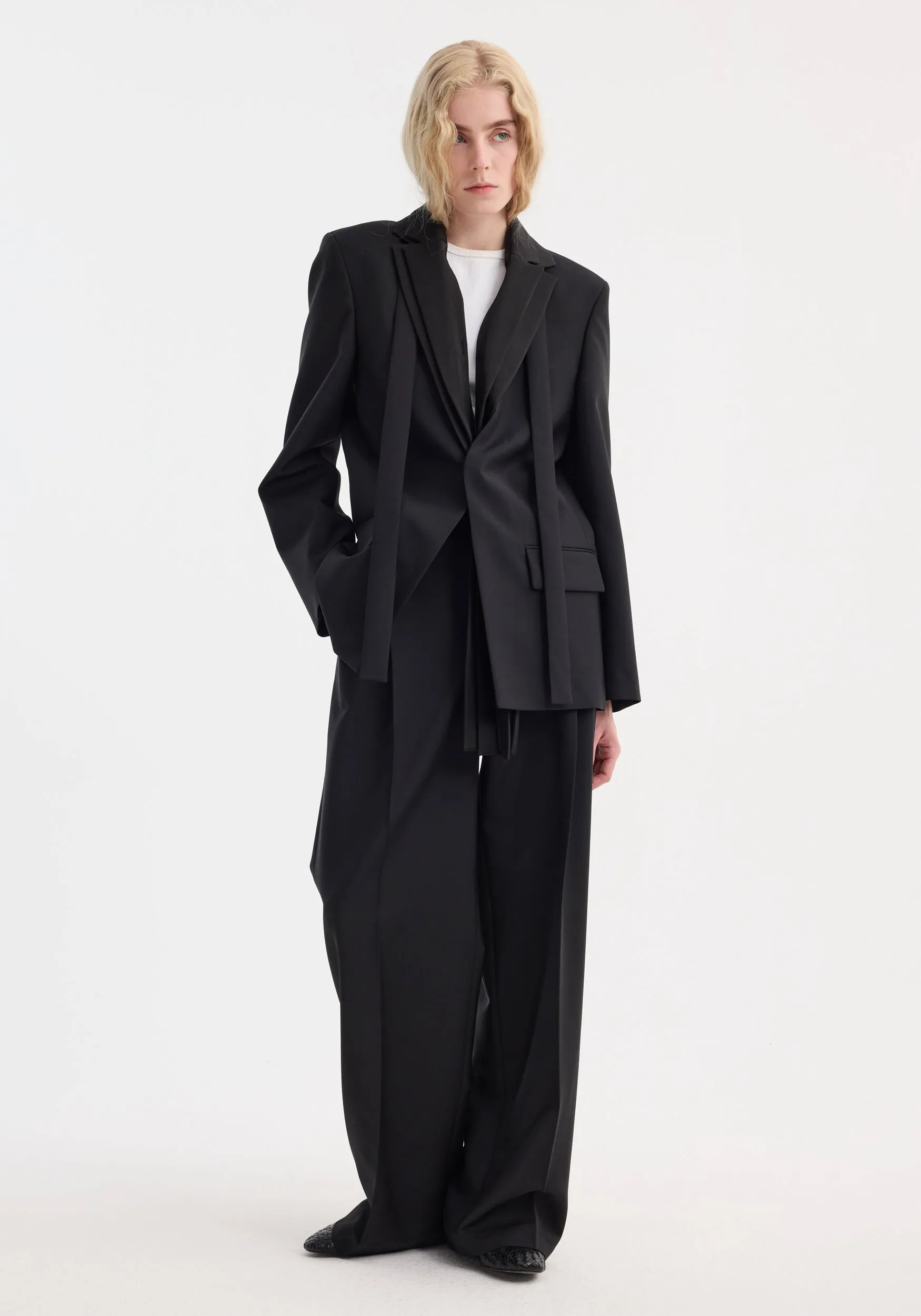 Deconstructed satin lapel suit jacket | black sold by Rohe product image thumbnail 2