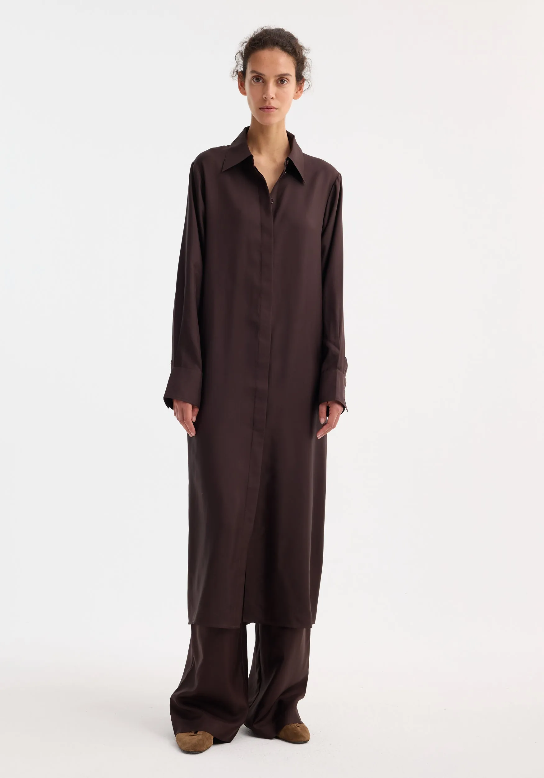 Silk open back wrap dress | mahogany sold by Rohe