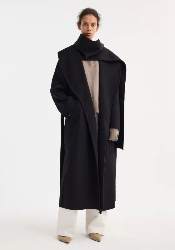 Signature double-faced scarf coat with belt | black made by Rohe