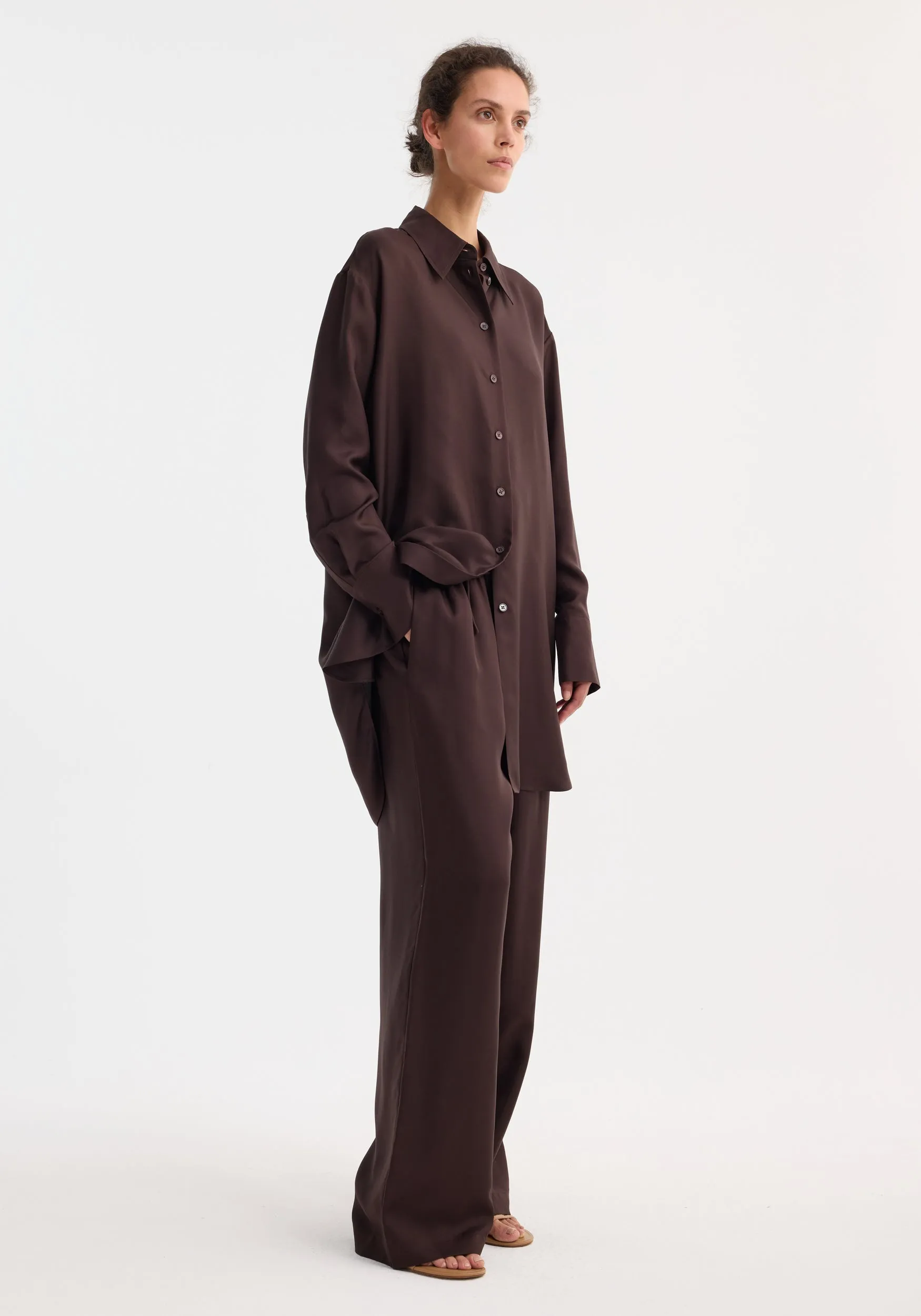 Signature elongated silk shirt | mahogany sold by Rohe product image thumbnail 3
