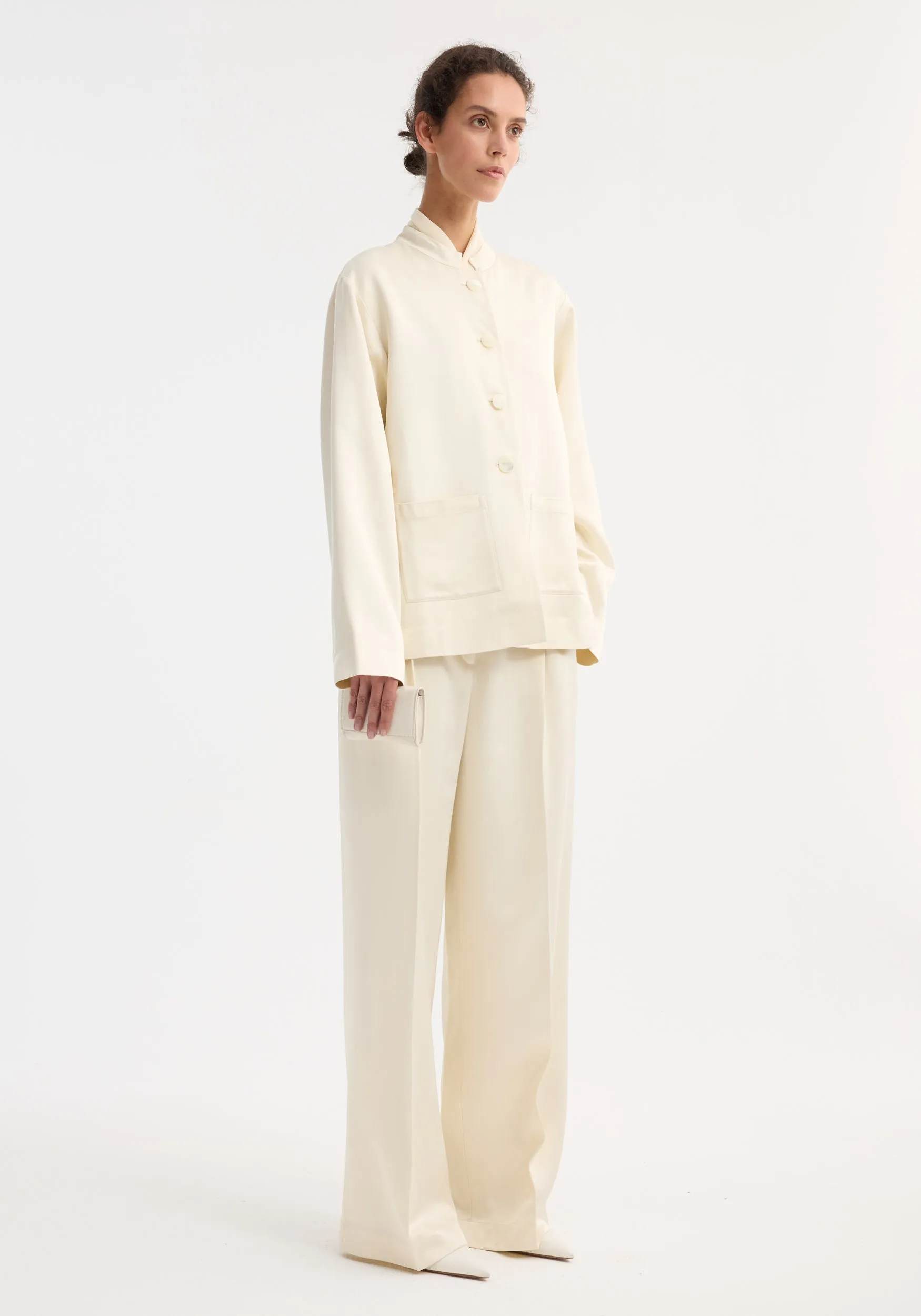 Pearl button satin jacket | cream sold by Rohe product image thumbnail 3