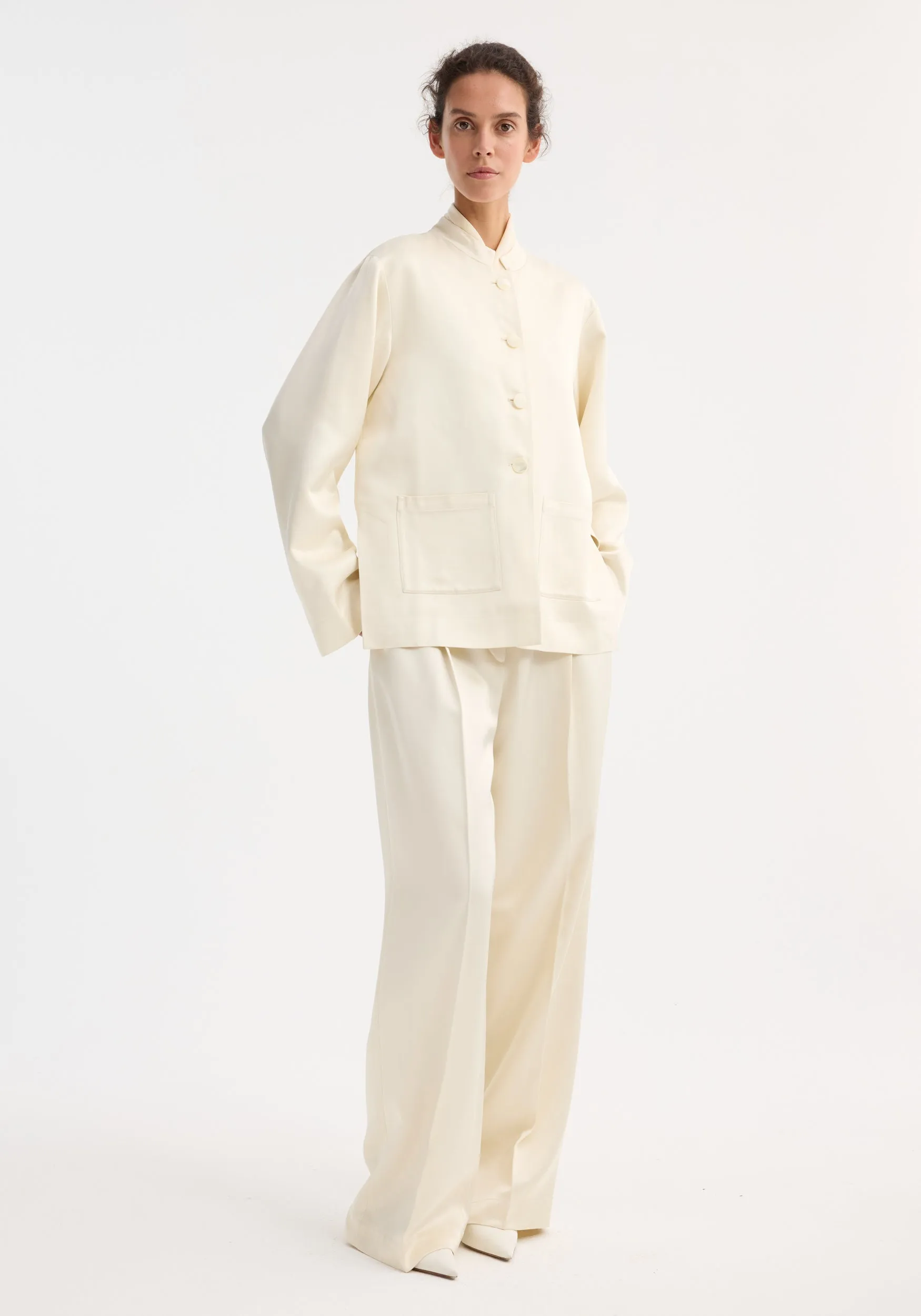 Pearl button satin jacket | cream sold by Rohe product image thumbnail 4