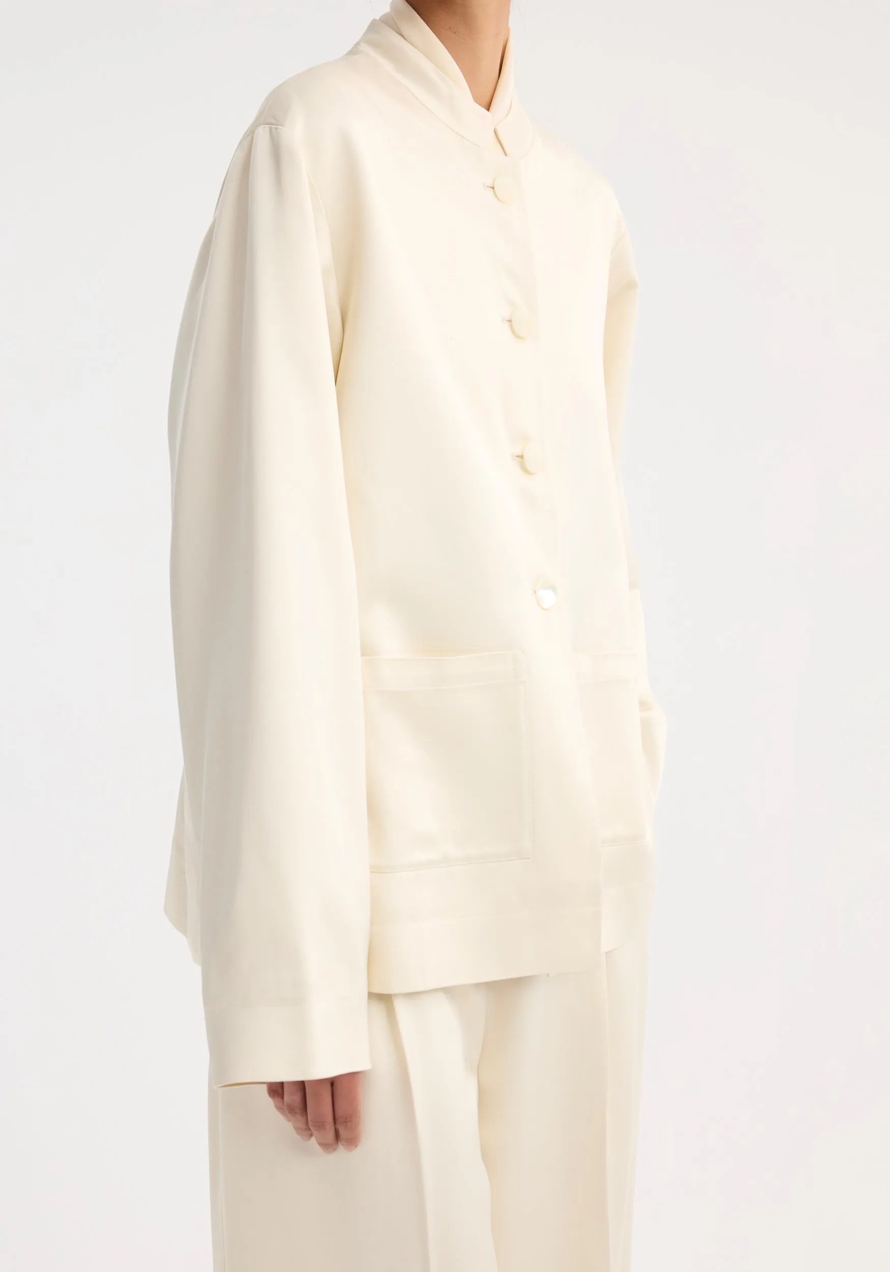 Pearl button satin jacket | cream sold by Rohe product image thumbnail 2