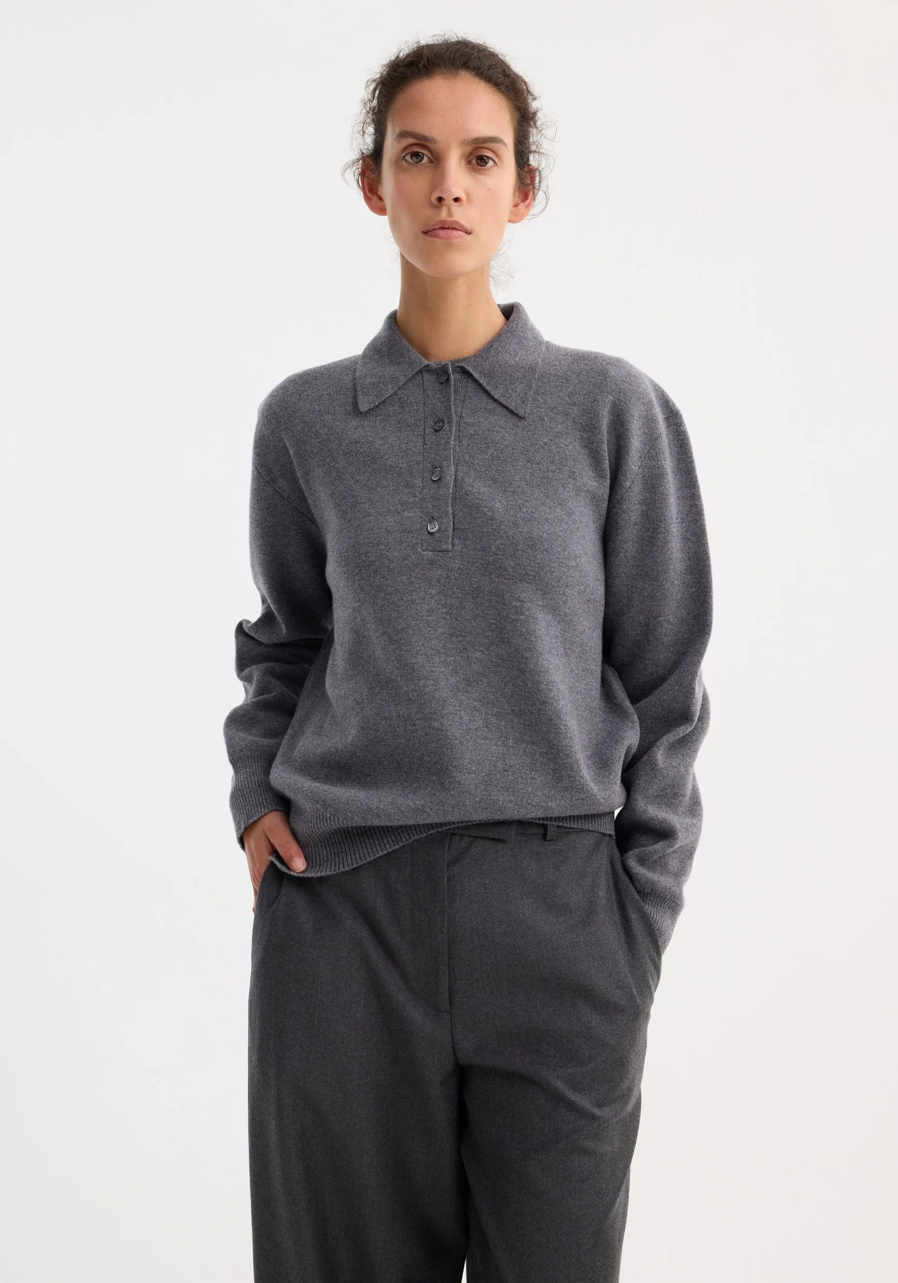 Compact knitted polo | mid grey melange sold by Rohe product image thumbnail 3