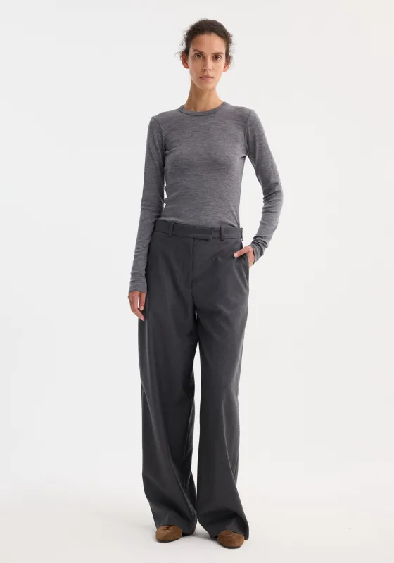 Wide leg trousers | dark grey melange sold by Rohe