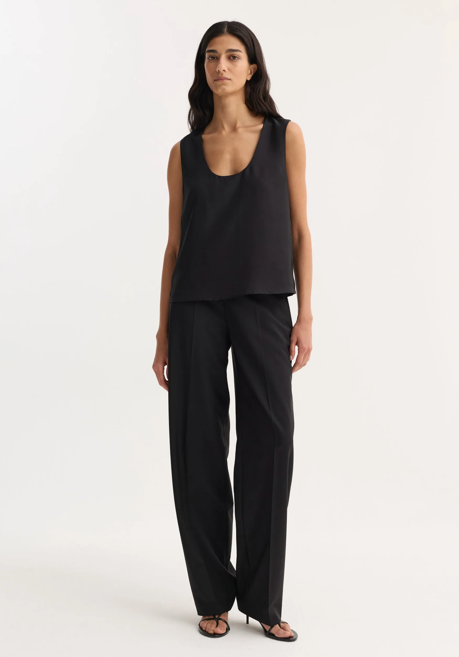 Scoop-neck silk top | black sold by Rohe