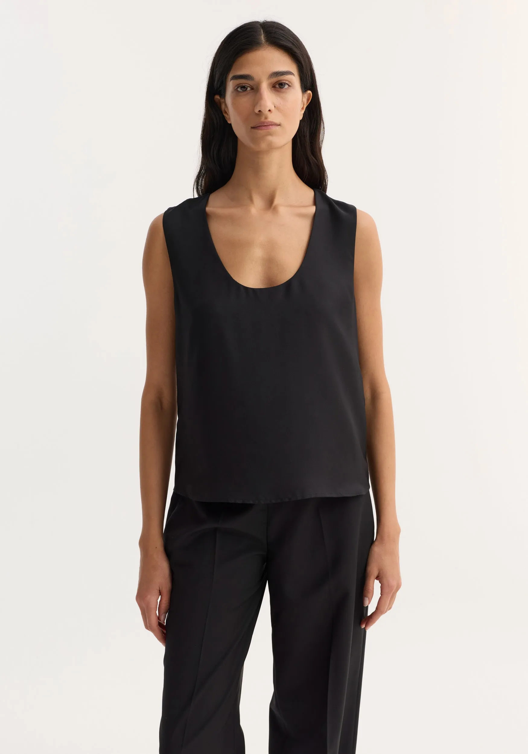 Scoop-neck silk top | black sold by Rohe product image thumbnail 2
