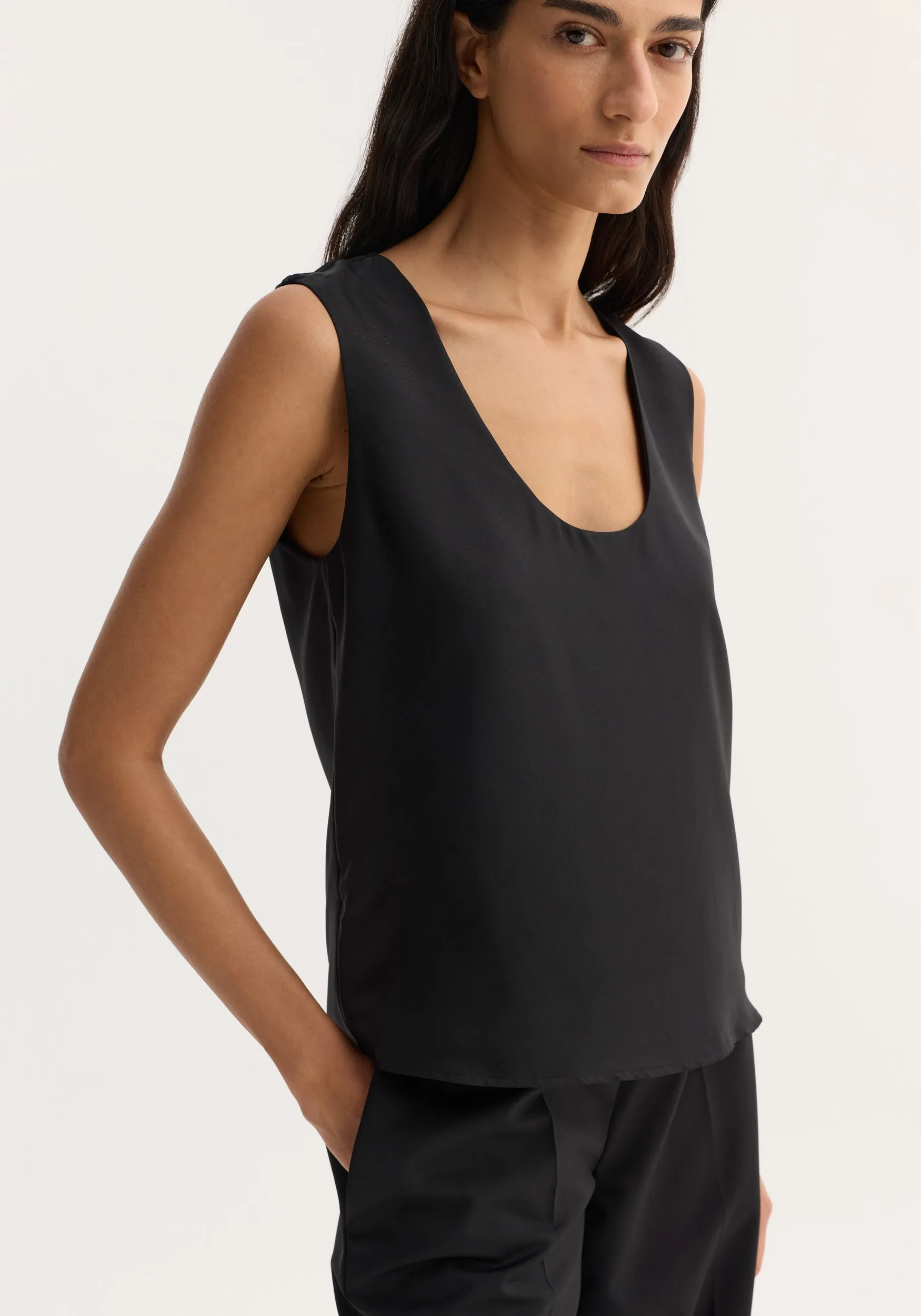 Scoop-neck silk top | black sold by Rohe product image thumbnail 3