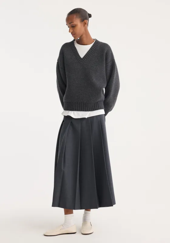 Pleated wrap skirt | dark grey melange made by Rohe