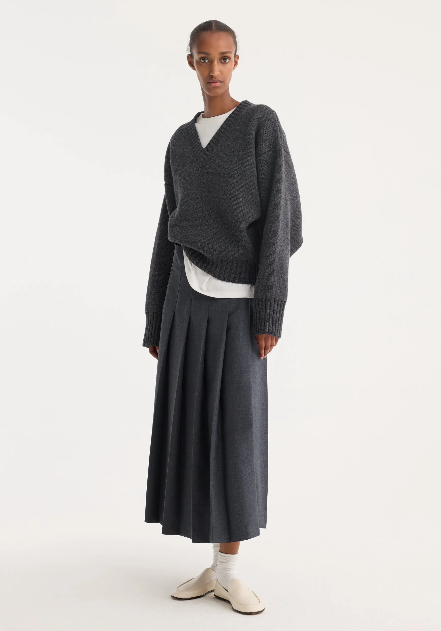 Pleated wrap skirt | dark grey melange sold by Rohe product image thumbnail 2