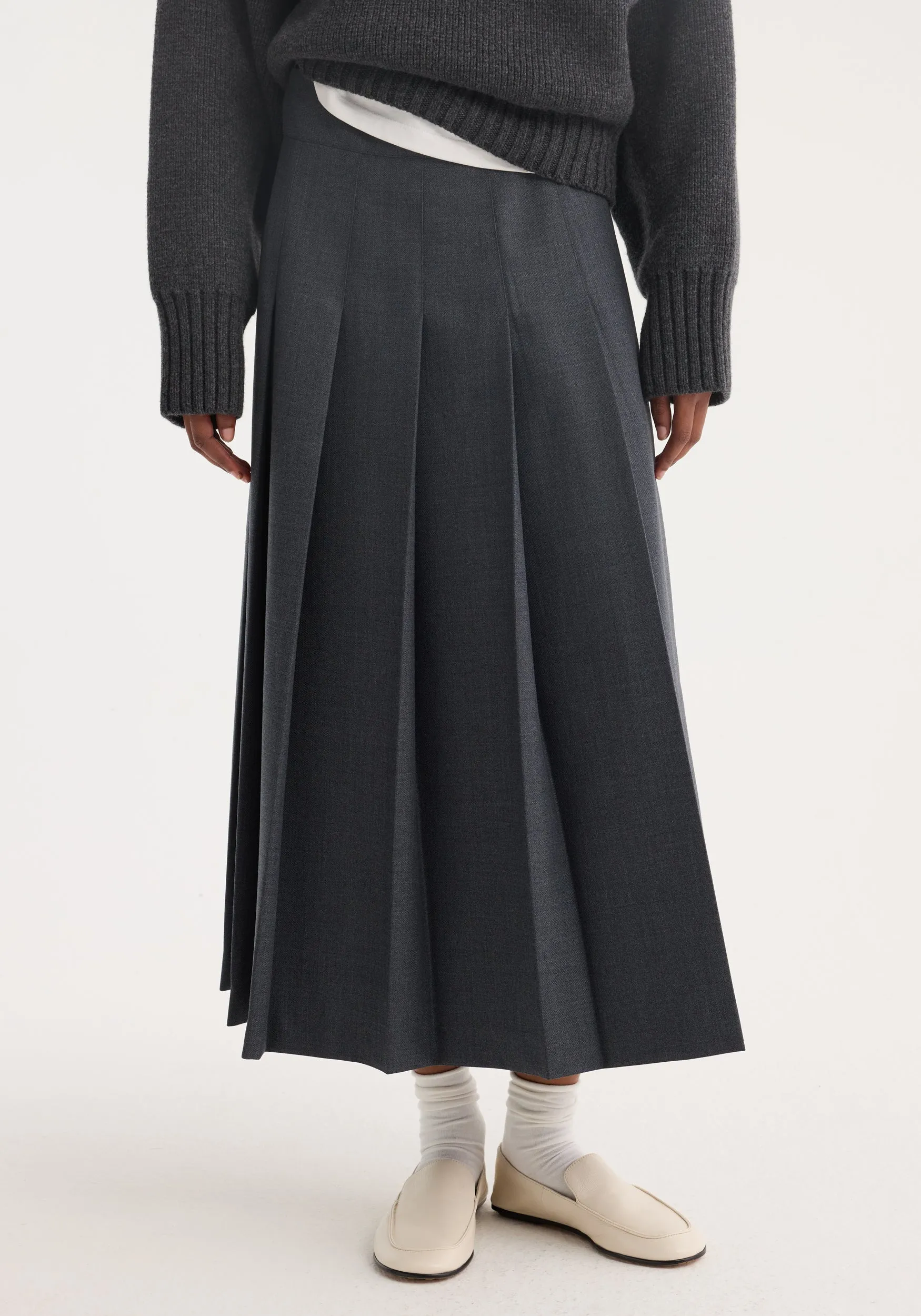 Pleated wrap skirt | dark grey melange sold by Rohe product image thumbnail 3