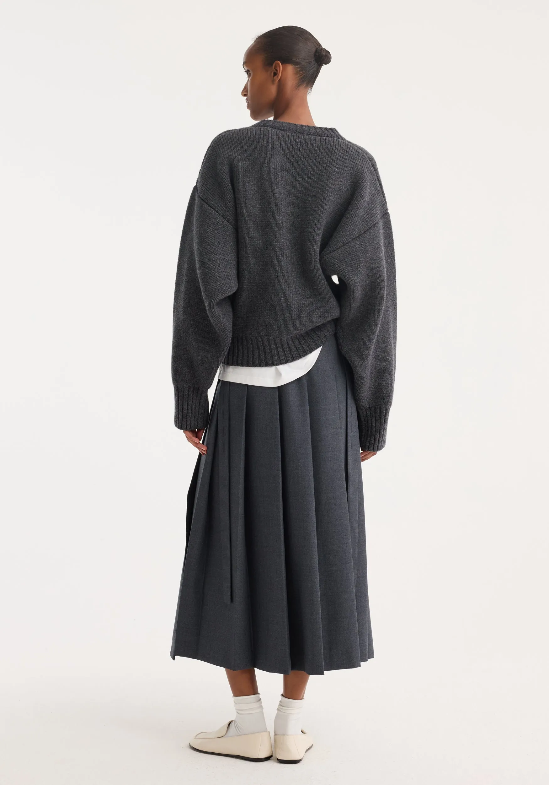 Pleated wrap skirt | dark grey melange sold by Rohe product image thumbnail 5