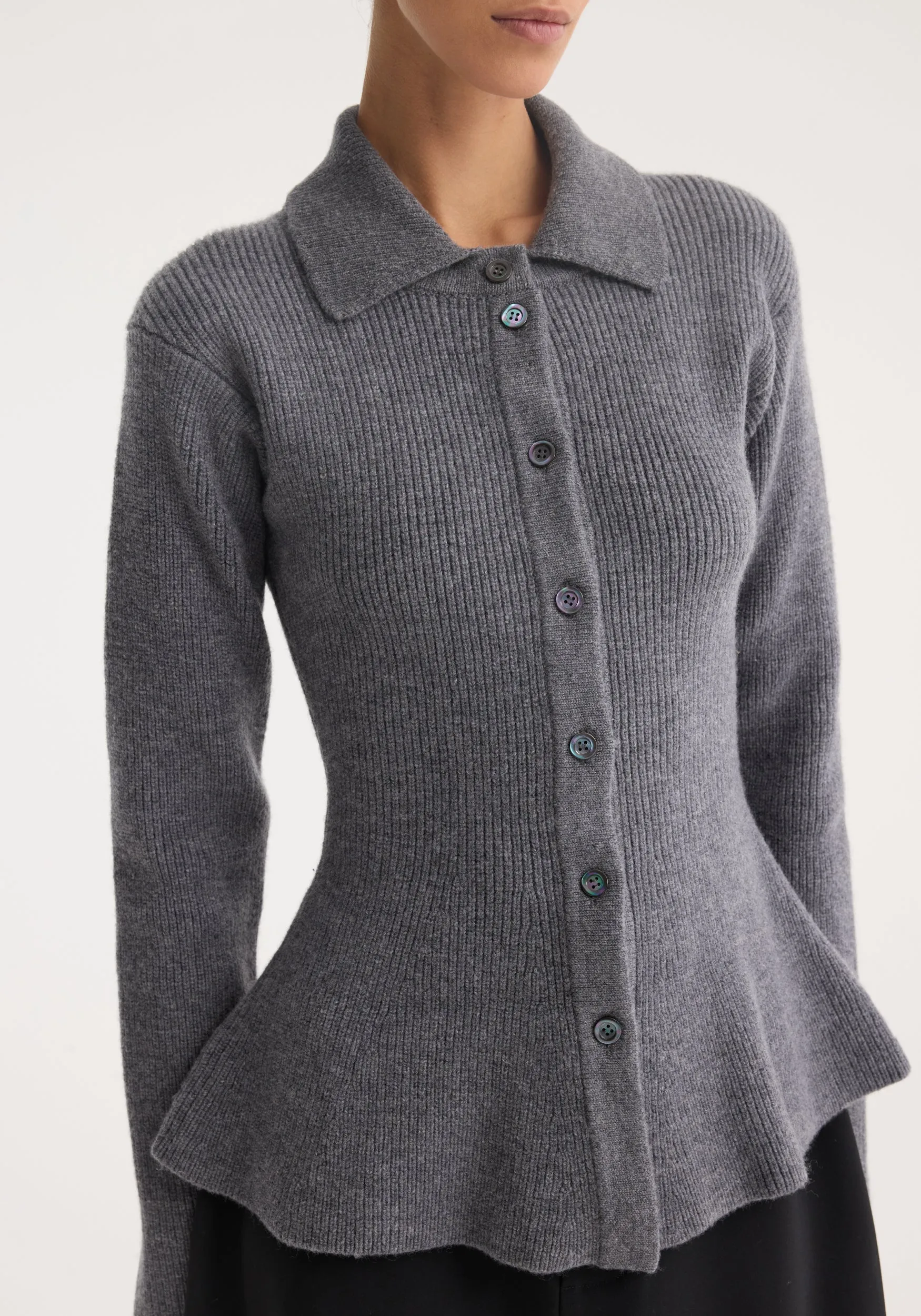 Waisted rib cardigan | dark grey melange sold by Rohe product image thumbnail 5
