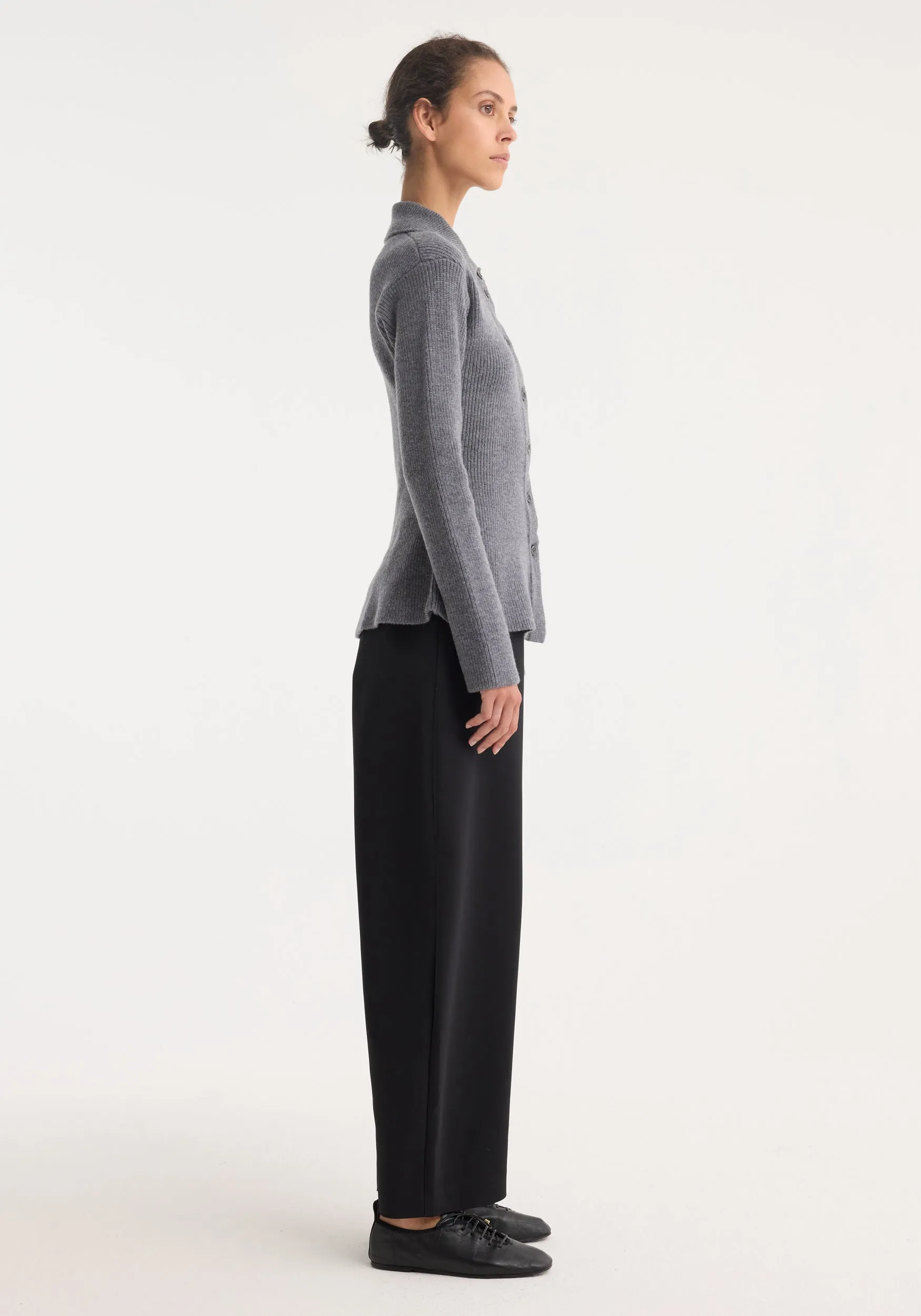 Waisted rib cardigan | dark grey melange sold by Rohe product image thumbnail 3