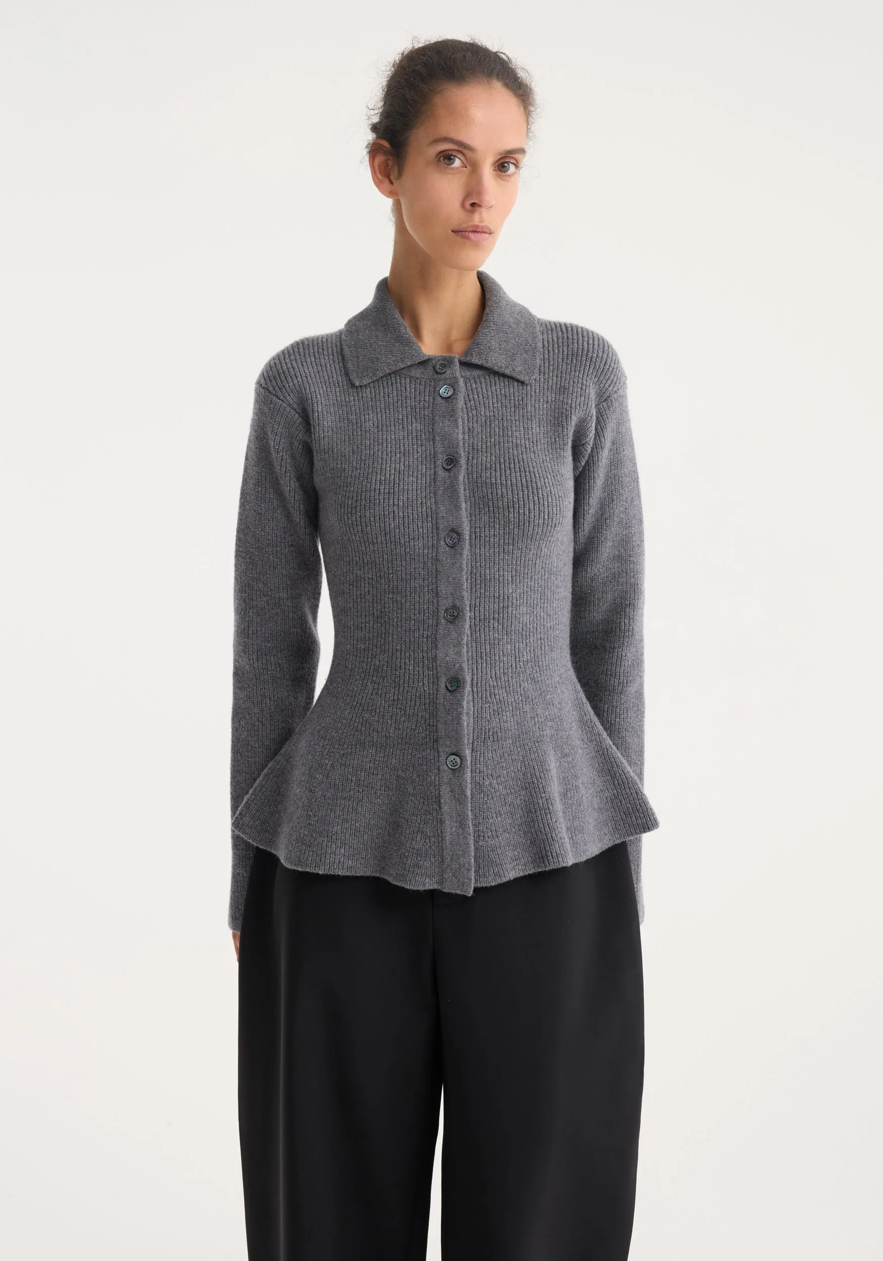 Waisted rib cardigan | dark grey melange sold by Rohe product image thumbnail 2
