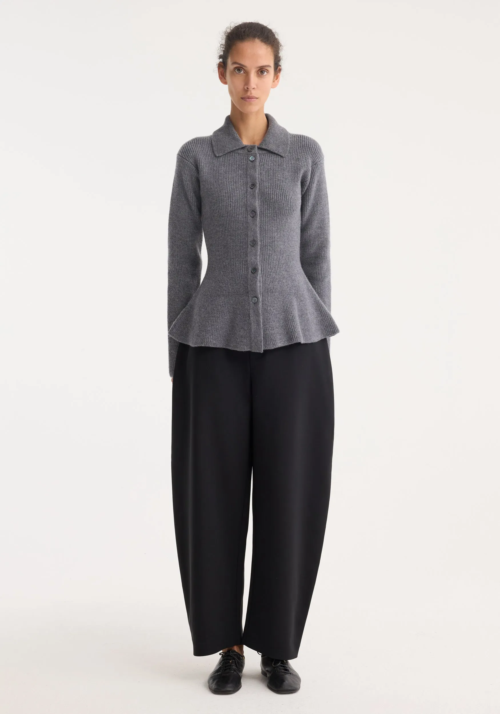 Waisted rib cardigan | dark grey melange sold by Rohe