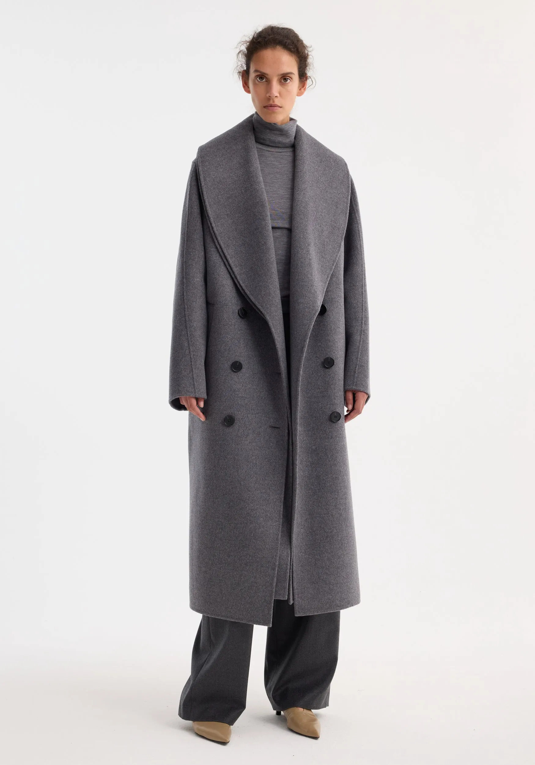 Signature double-faced scarf coat | mid grey melange sold by Rohe product image thumbnail 2
