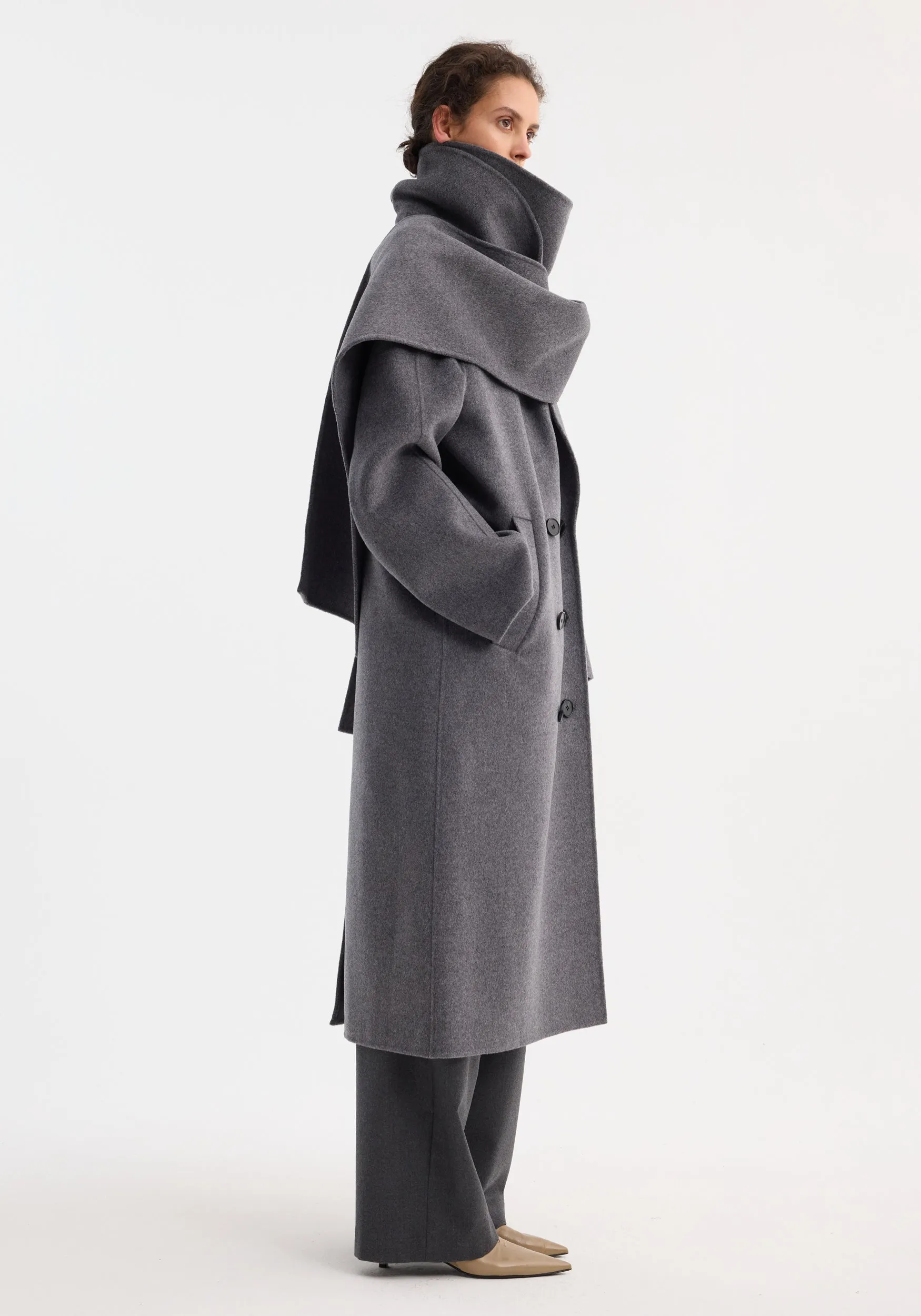 Signature double-faced scarf coat | mid grey melange sold by Rohe product image thumbnail 5