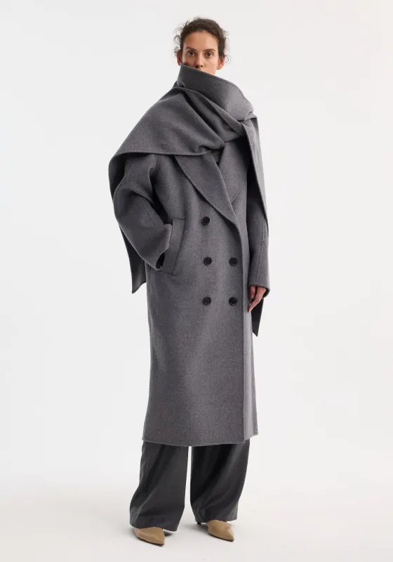 Signature double-faced scarf coat | mid grey melange sold by Rohe