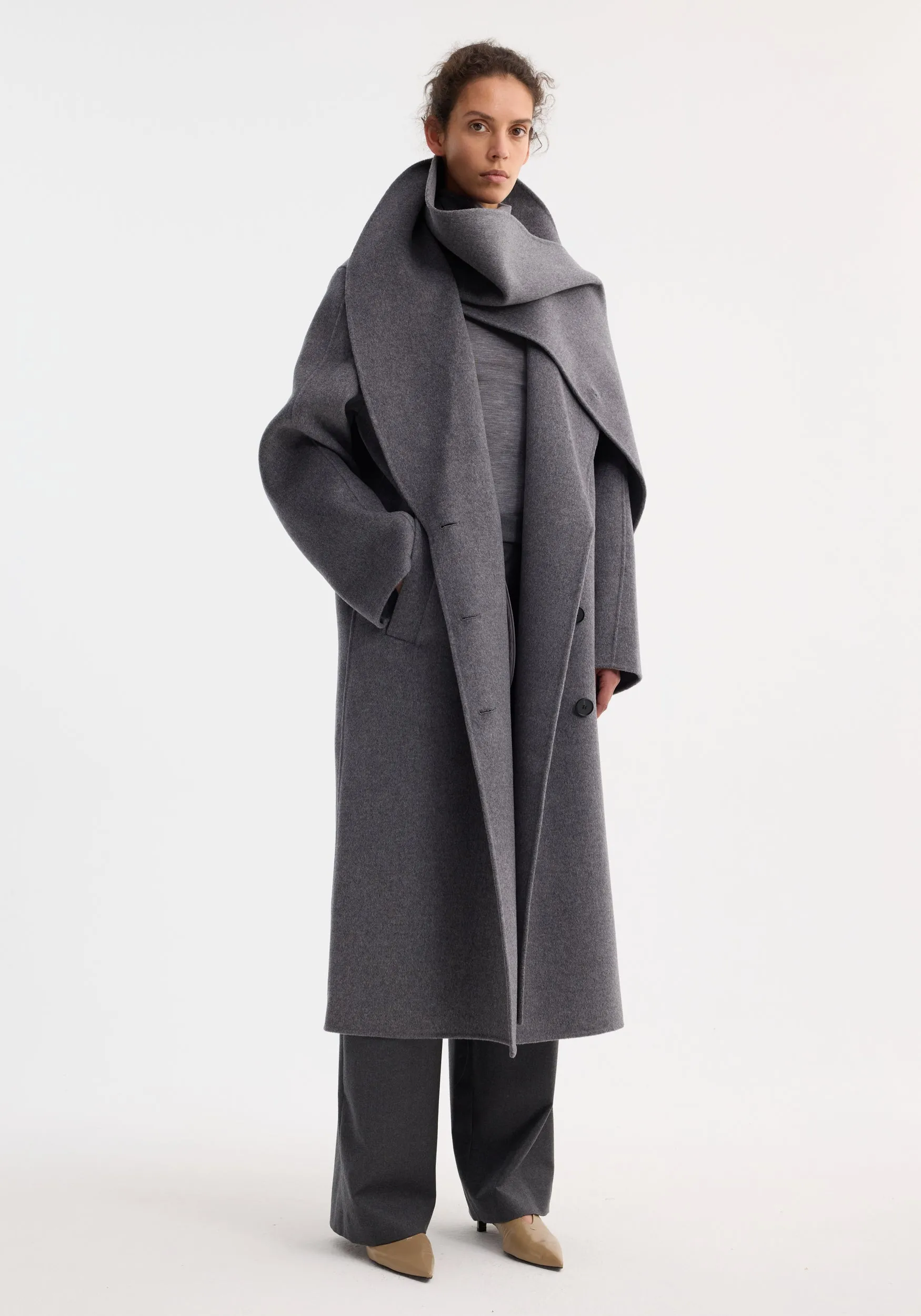 Signature double-faced scarf coat | mid grey melange sold by Rohe product image thumbnail 3