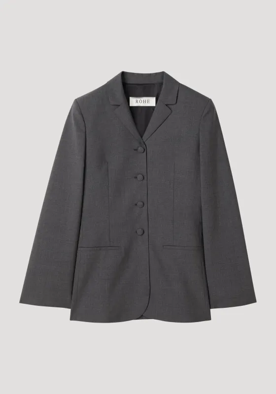 Fitted wool blazer | dark grey melange made by Rohe