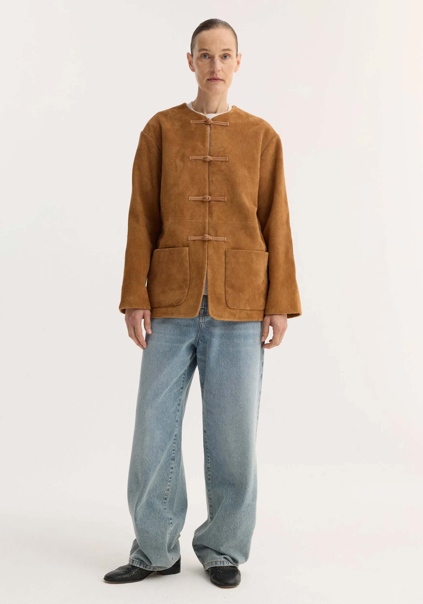 Pankou closure suede jacket | cognac sold by Rohe