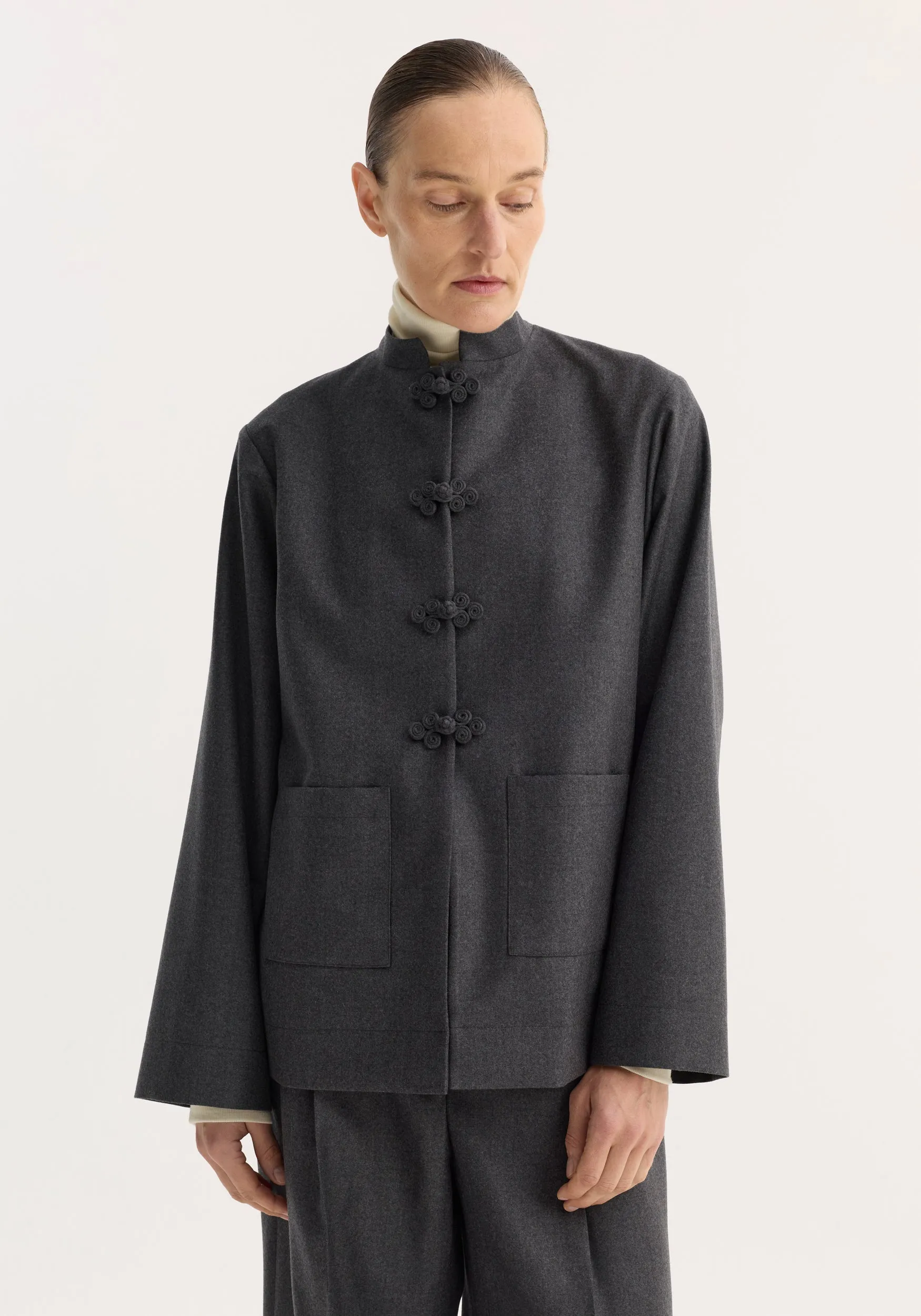 Pankou closure jacket | dark grey melange sold by Rohe product image thumbnail 2