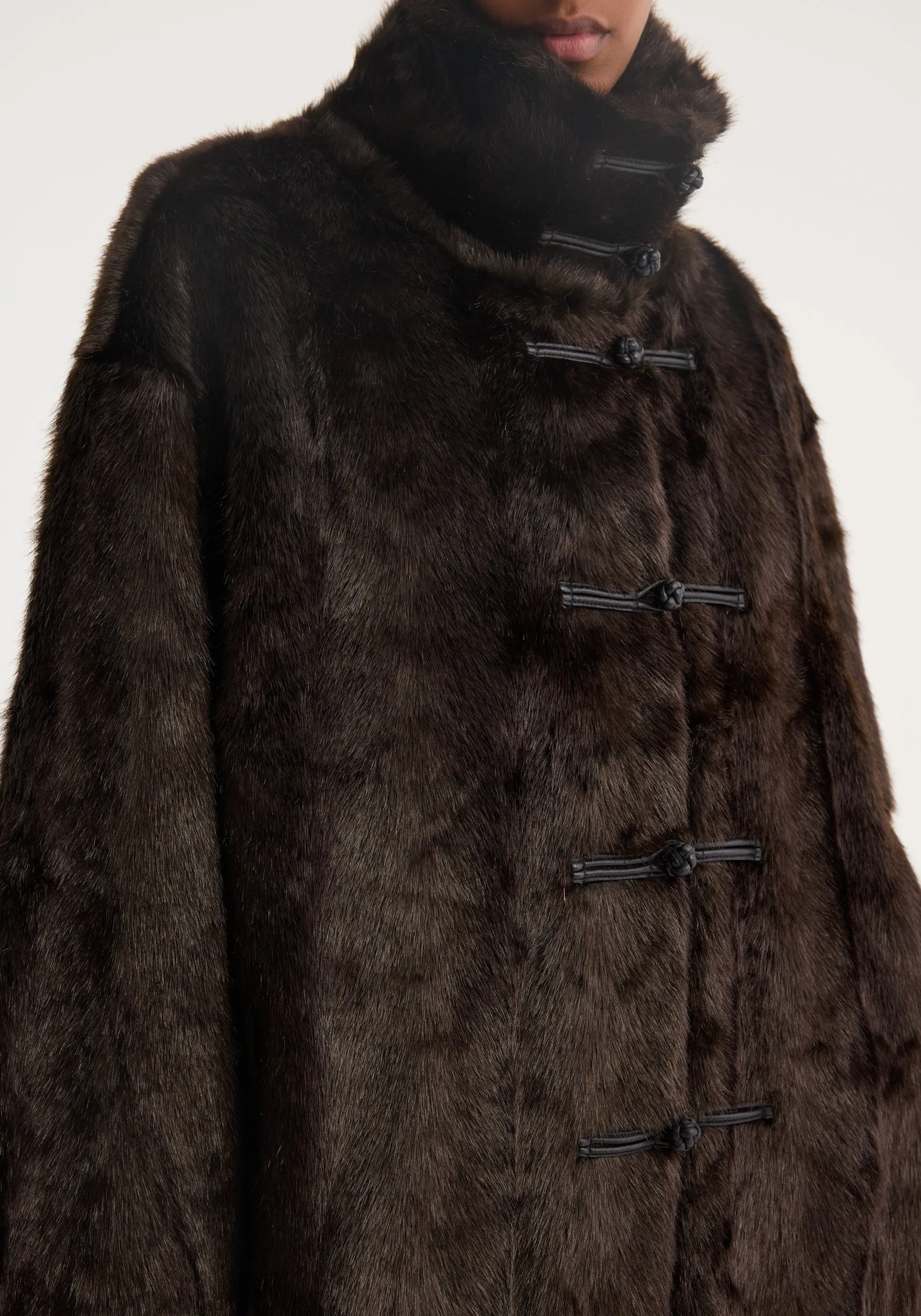 Pankou closure faux fur coat | dark brown sold by Rohe product image thumbnail 5