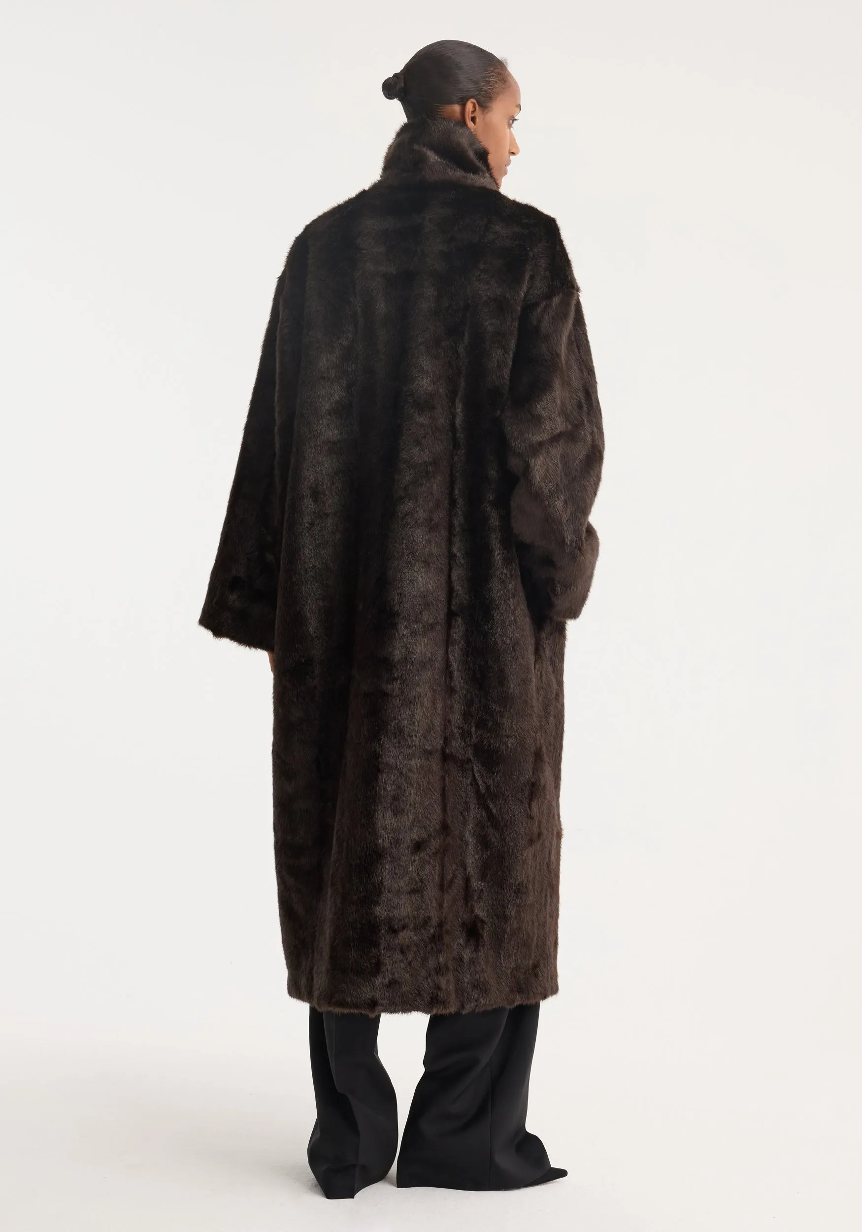 Pankou closure faux fur coat | dark brown sold by Rohe product image thumbnail 3