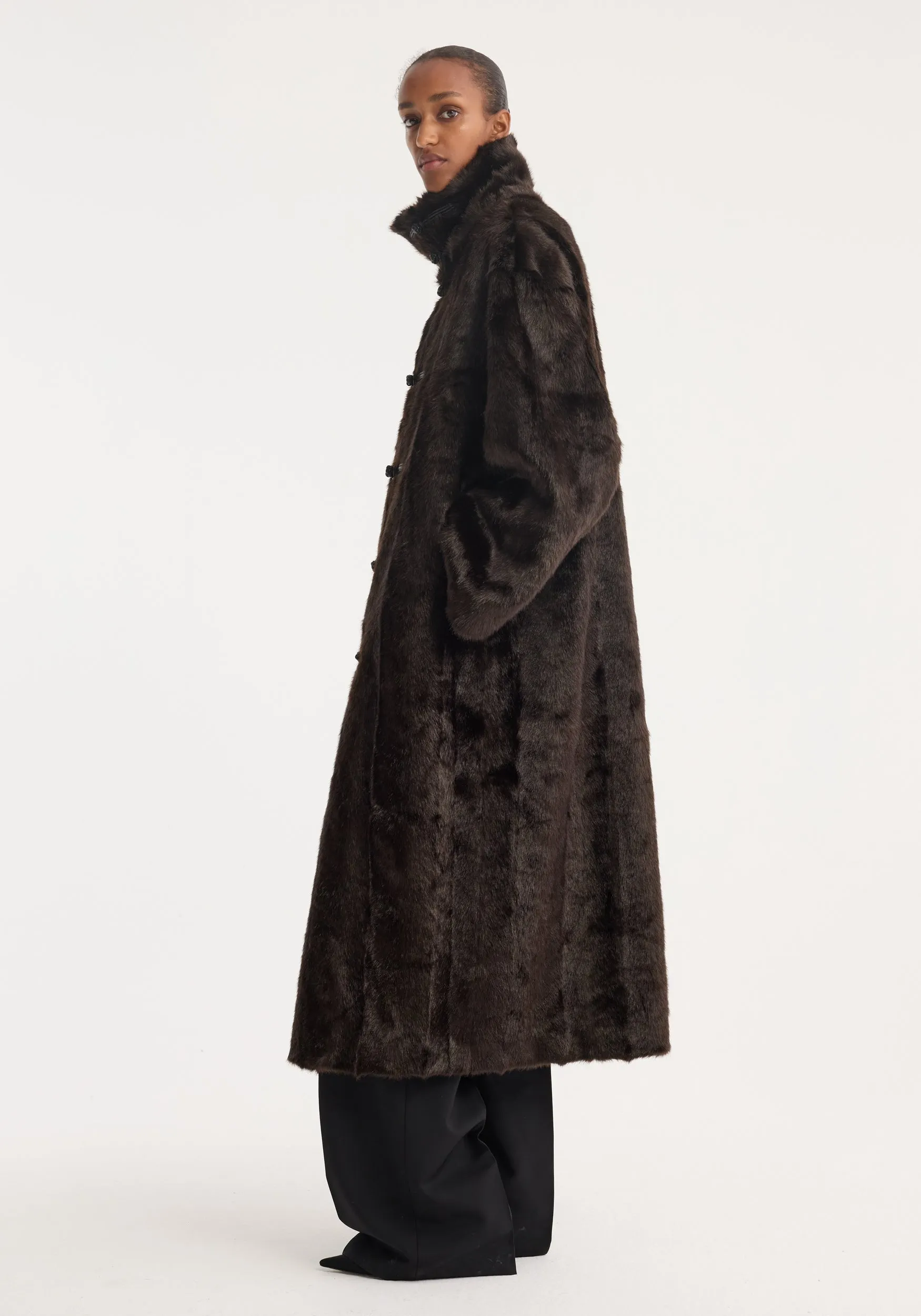 Pankou closure faux fur coat | dark brown sold by Rohe product image thumbnail 2
