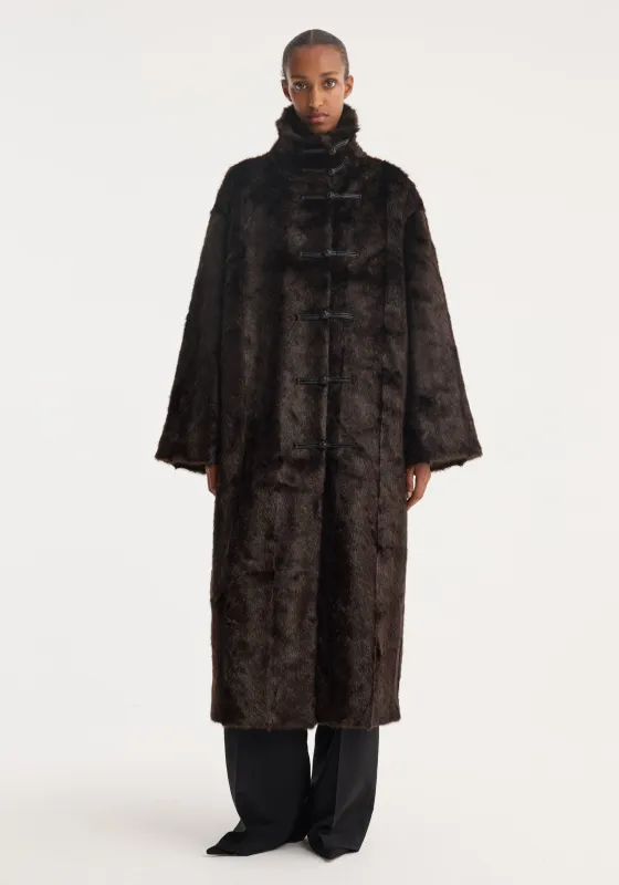 Pankou closure faux fur coat | dark brown sold by Rohe