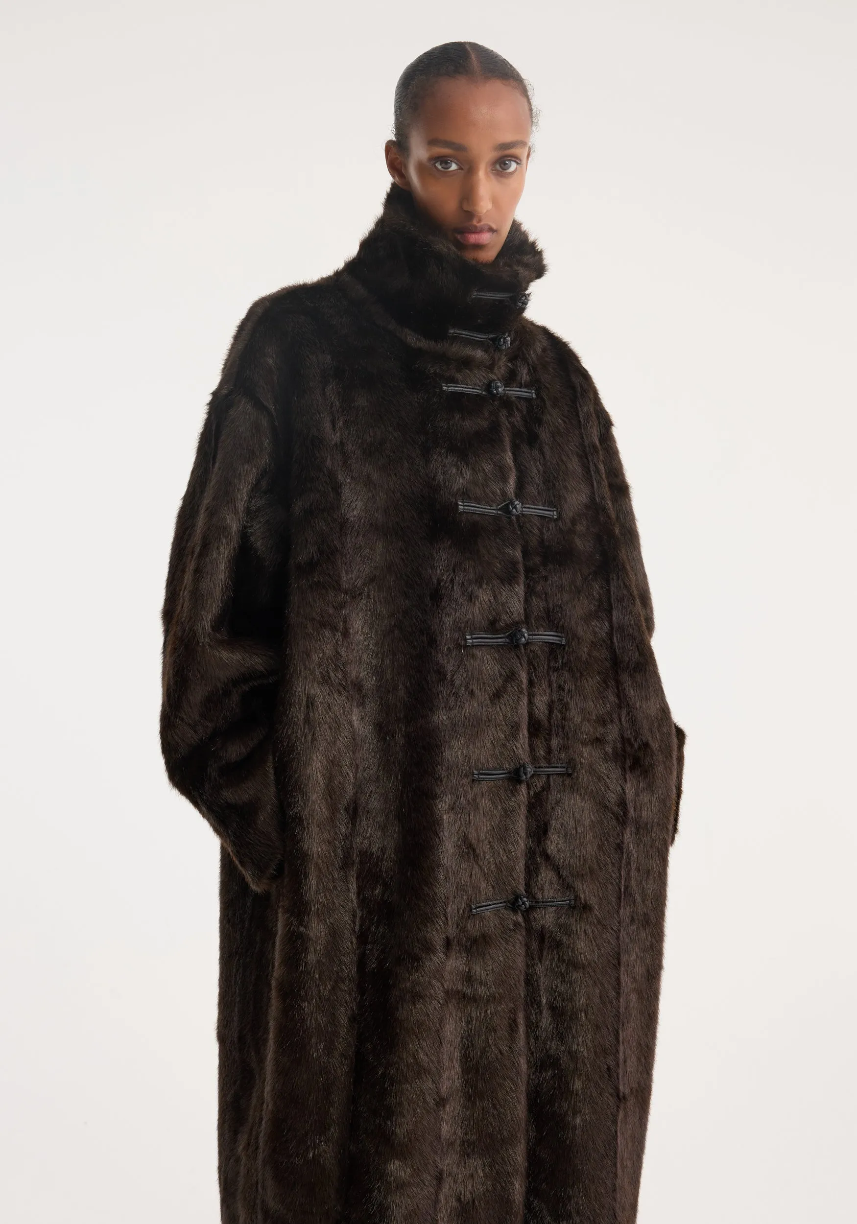 Pankou closure faux fur coat | dark brown sold by Rohe product image thumbnail 4
